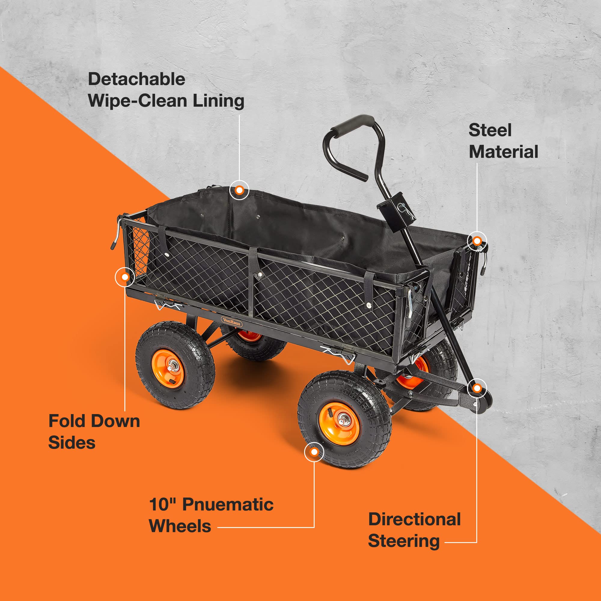 VonHaus Carrello da Giardino 350kg Ruote Pneumatiche