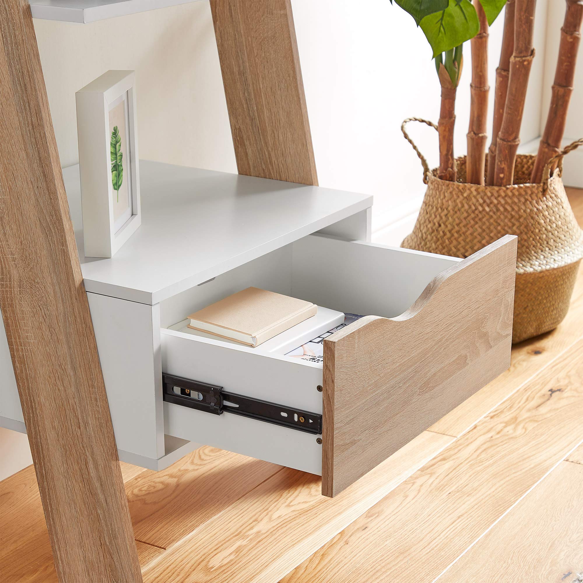Vonhaus Libreria a Scala 5 Ripiani 1 Cassetto Bianco Rovere Sonoma