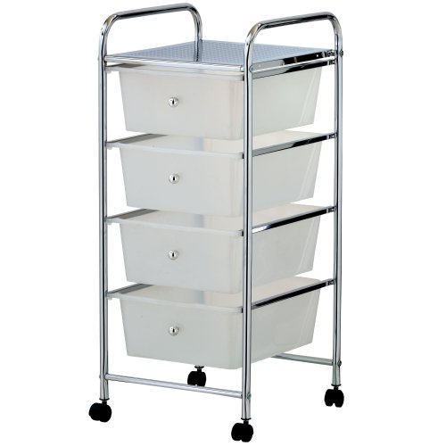 VonHaus Carrello 4 Cassetti Bianco con Ruote Salvaspazio
