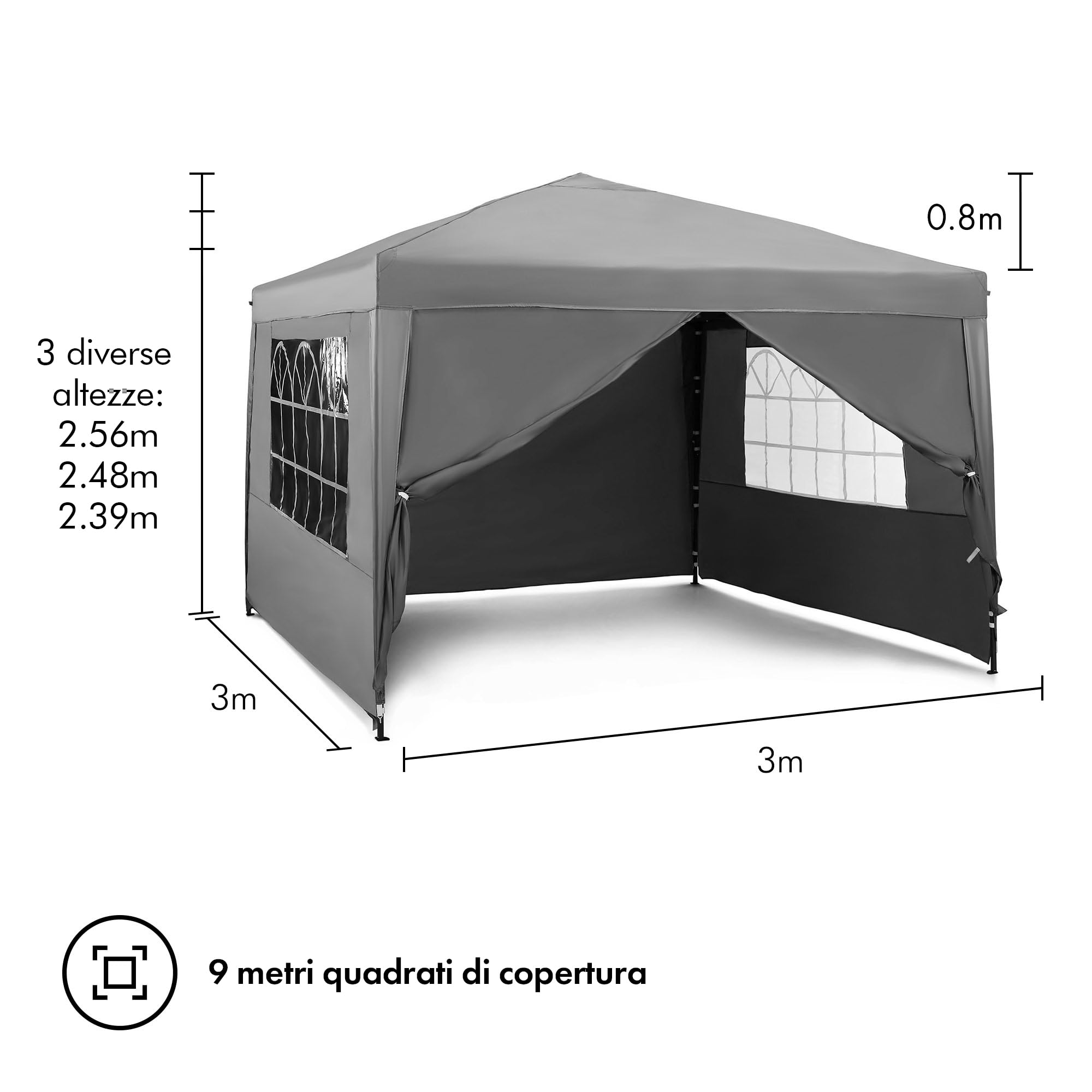 VonHaus Gazebo Pieghevole 3x3 m con 4 Pareti