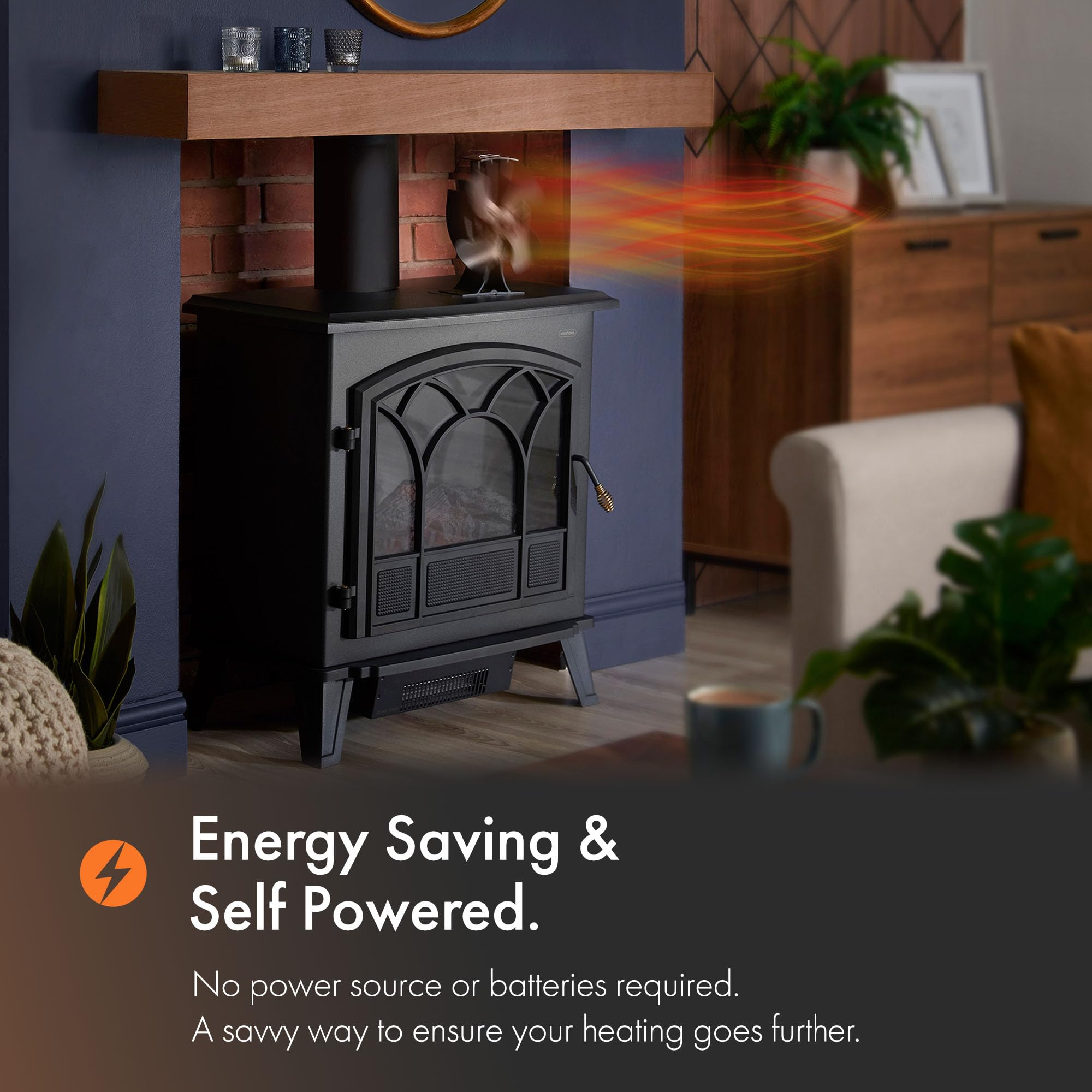 Vonhaus ventilatore stufa a calore 4 pale alluminio nero
