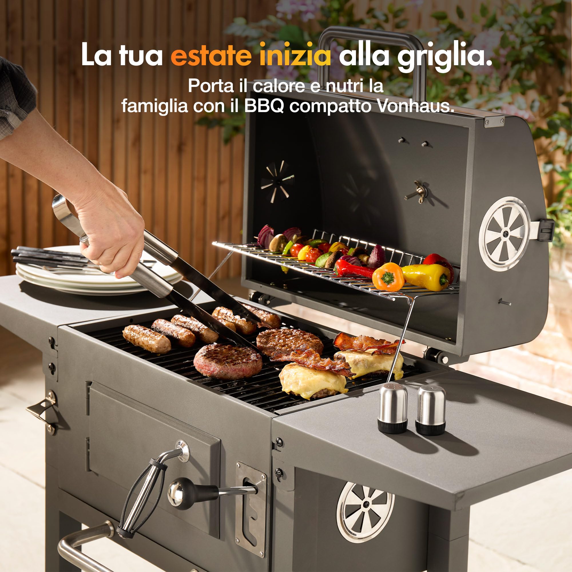 VonHaus Barbecue Carbone con Smoker 43x30,5 cm Termometro