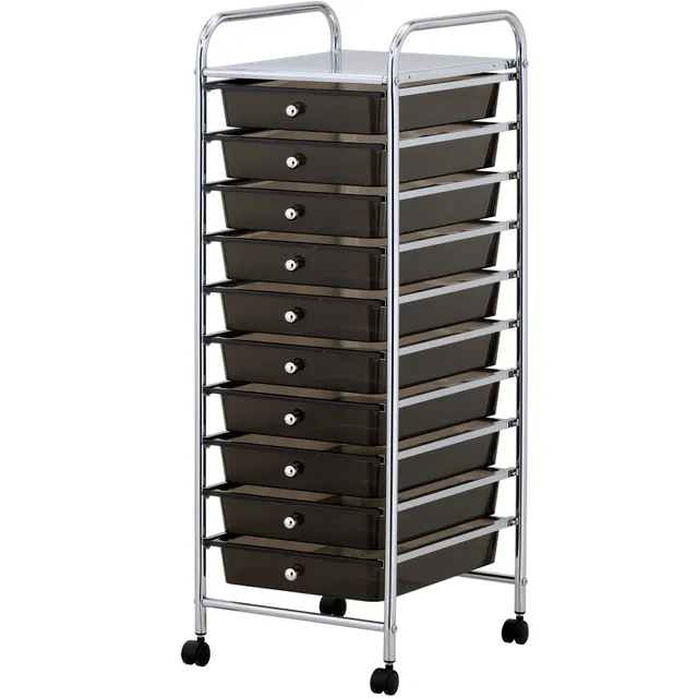 Vonhaus Carrello 10 Cassetti Nero con Ruote 89 cm