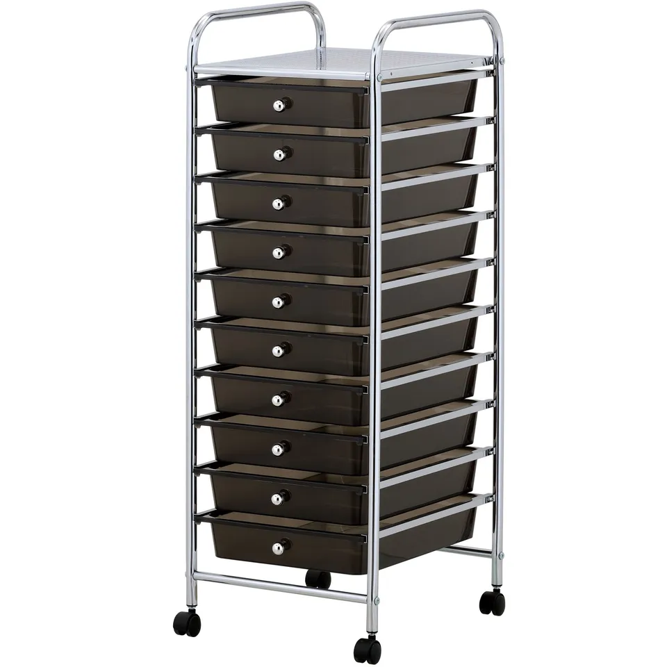 Vonhaus Carrello 10 Cassetti Nero con Ruote 89 cm