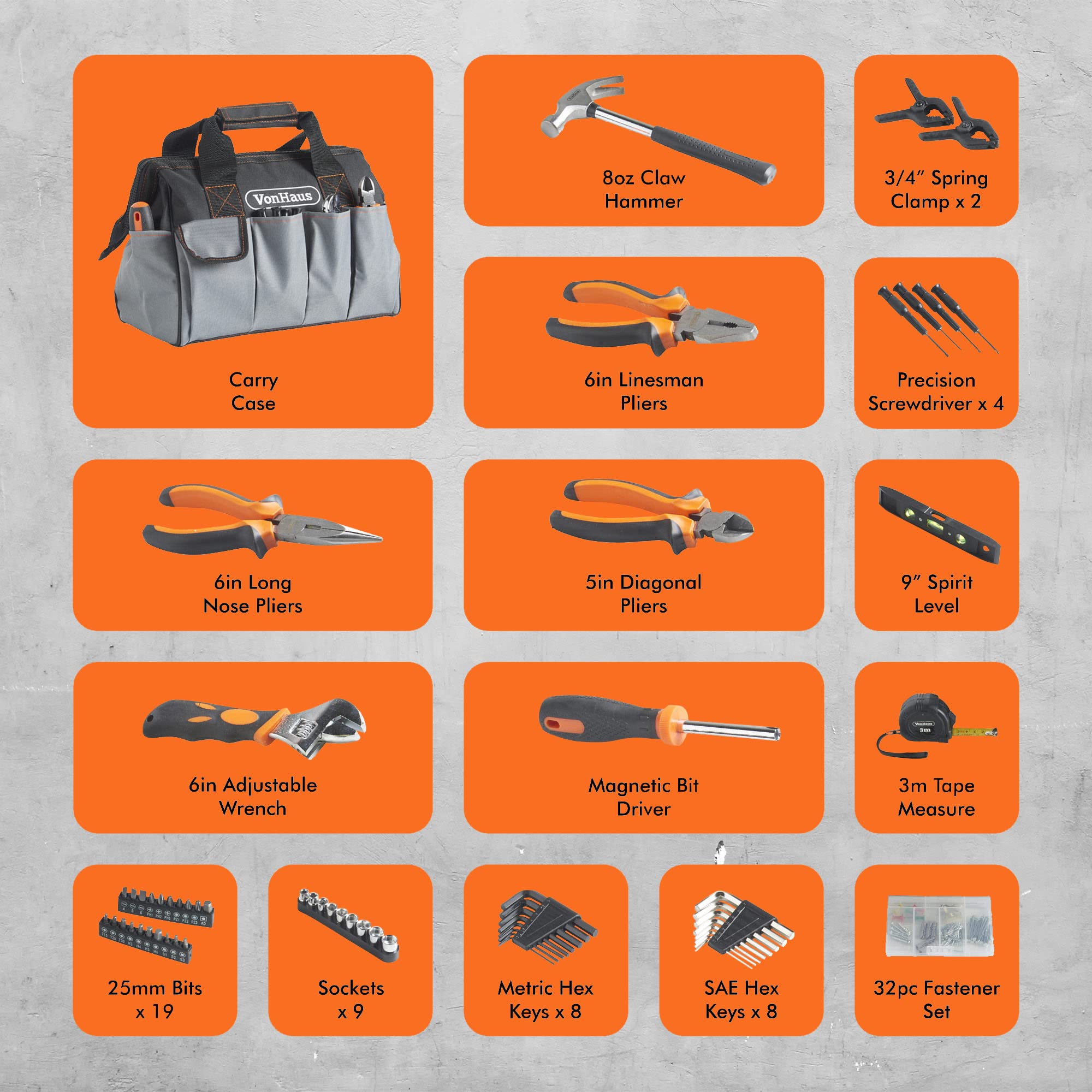 VonHaus Kit Attrezzi Casa 92 Pezzi con Borsa