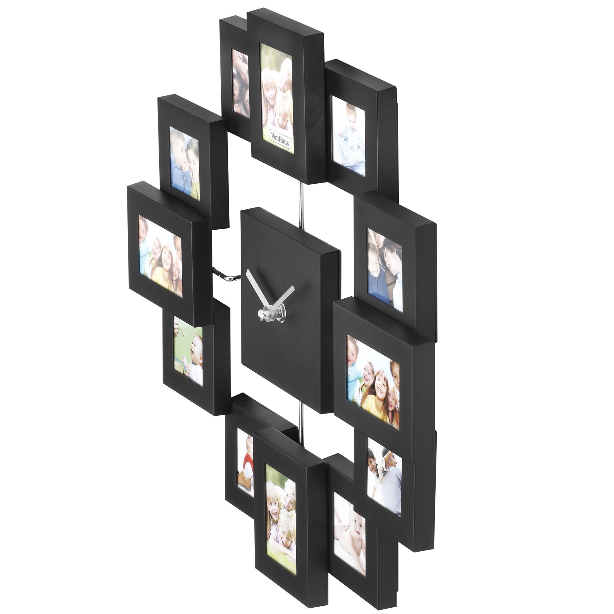 VonHaus Orologio Portafoto Nero 12 Cornici Quadrato