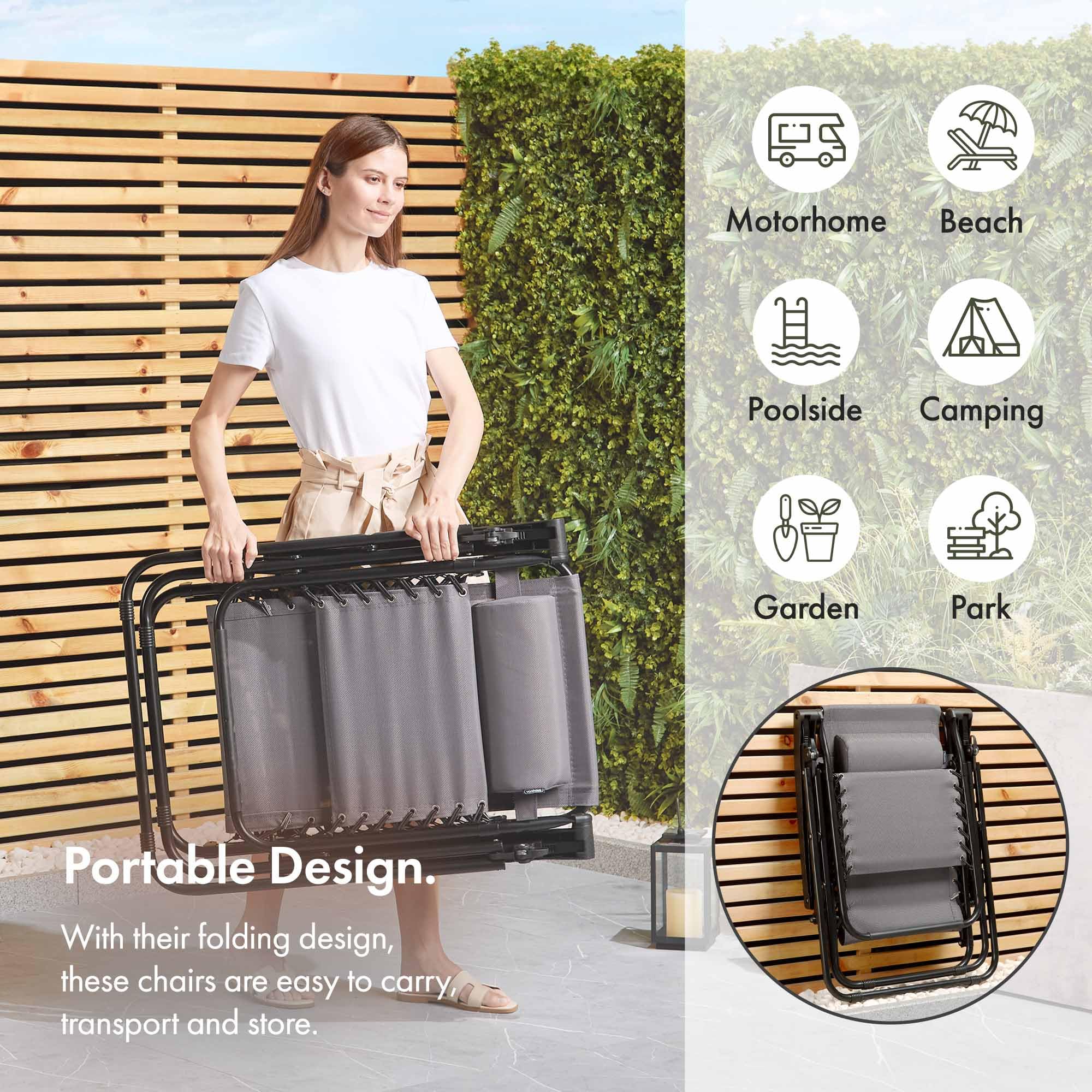 VonHaus Zero Gravity set 2 sdraio giardino textilene grigio