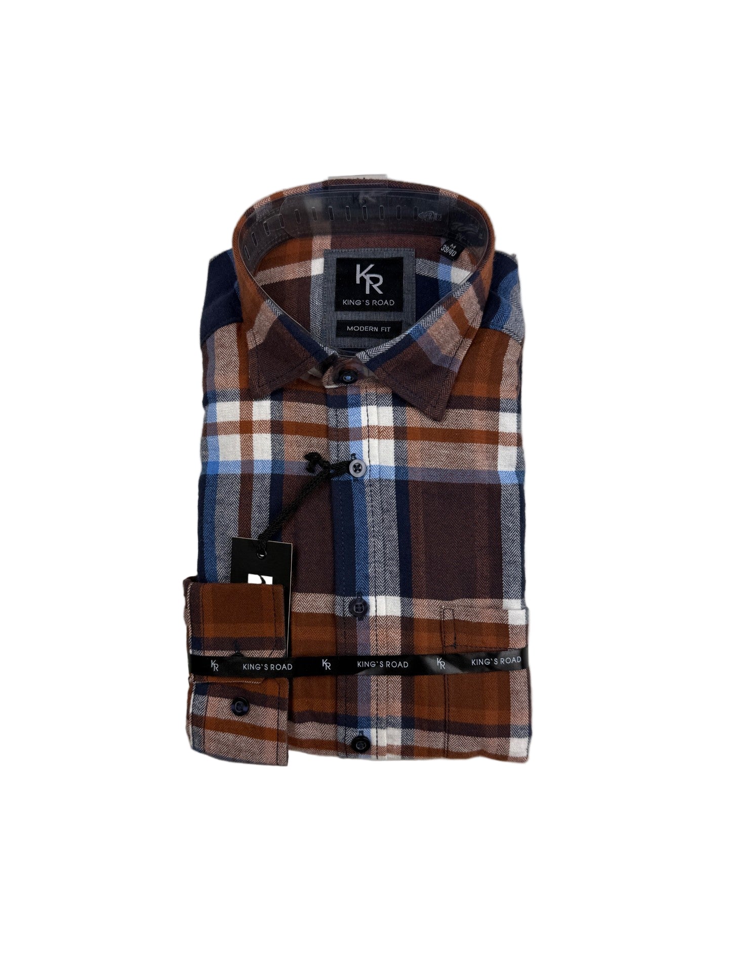 King's Road Major camicia flanella uomo marrone blu