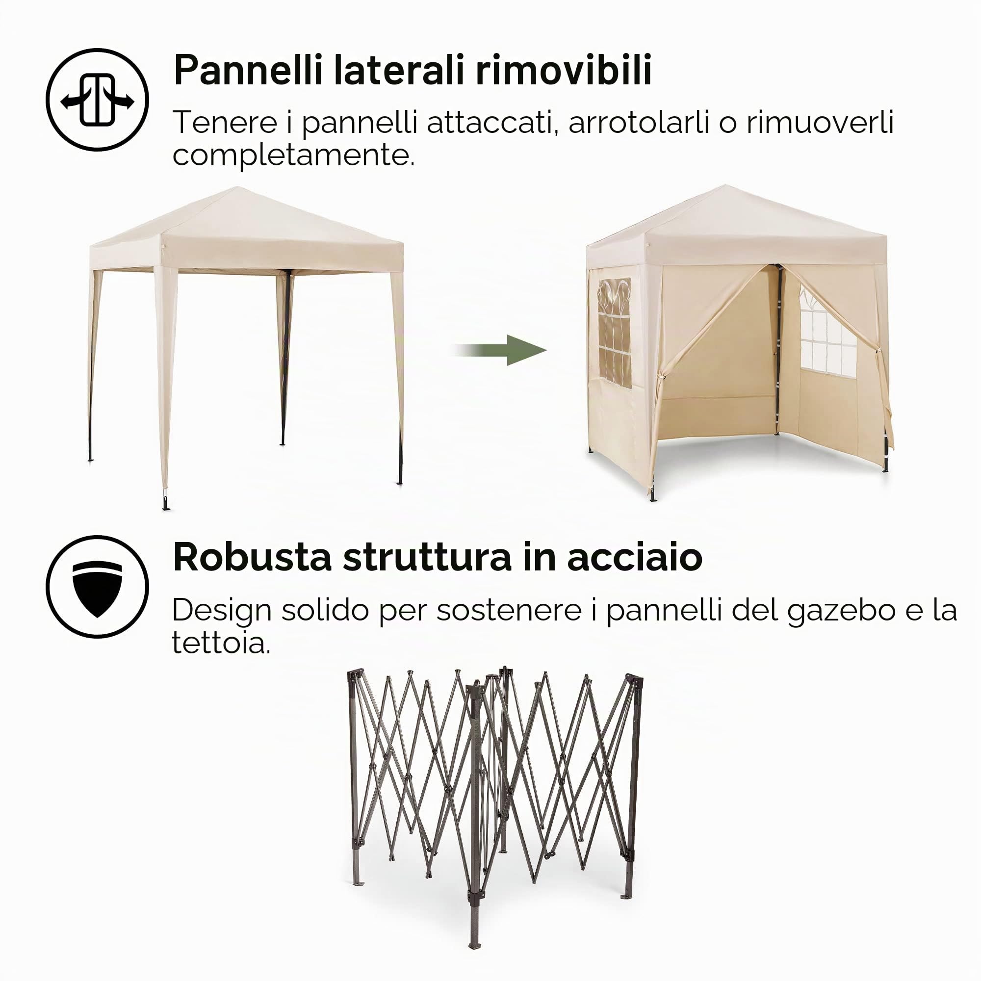 VonHaus Gazebo Pop-Up 2x2 m Impermeabile Crema con 4 Pareti