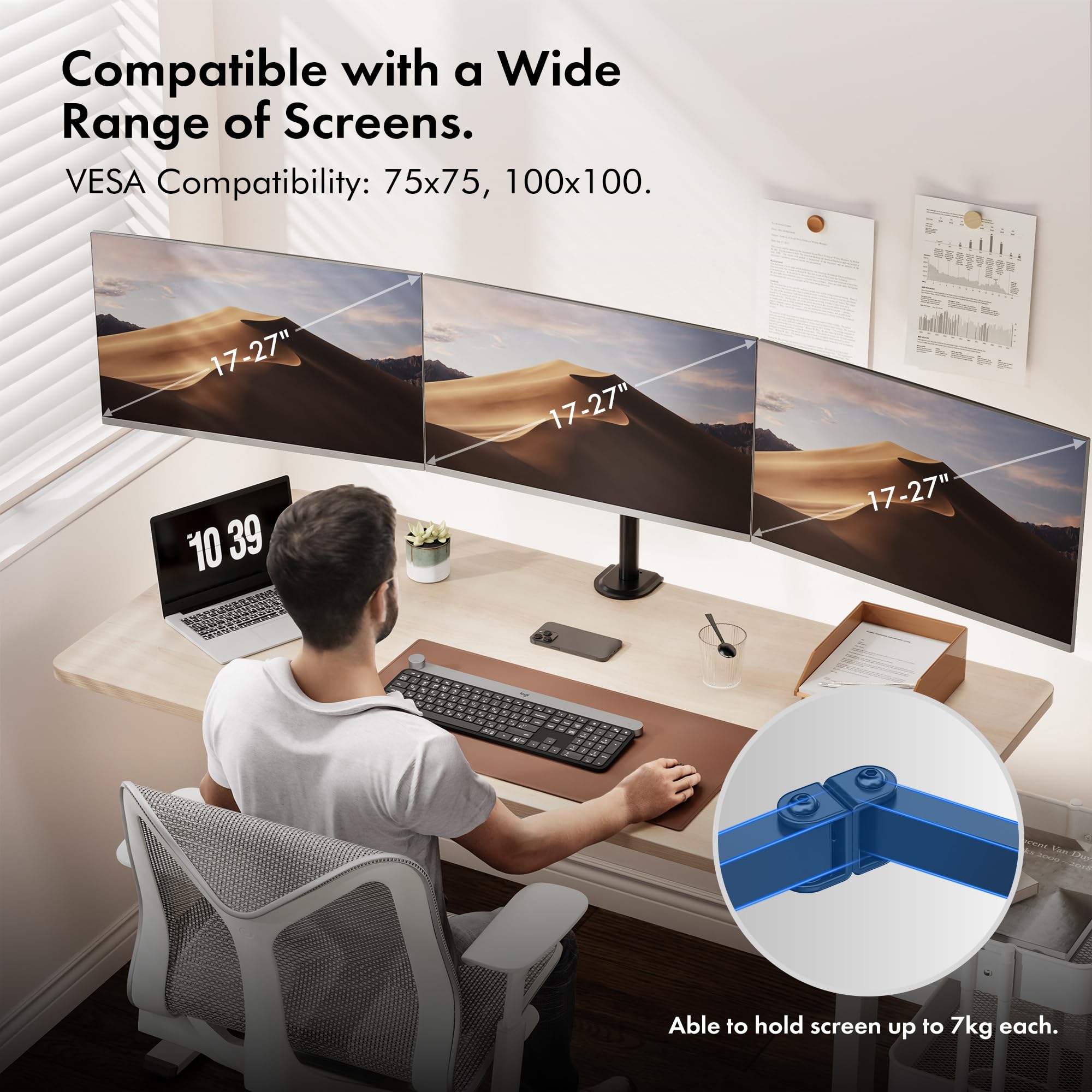 VonHaus Braccio Triplo Monitor 13-27" VESA Nero