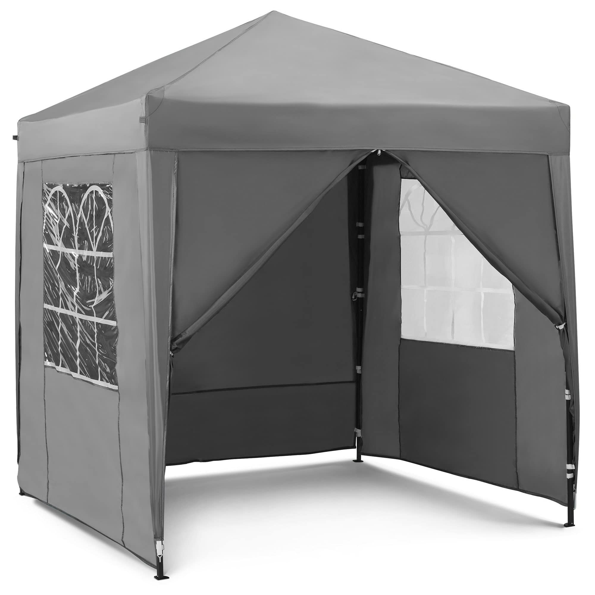 VonHaus Gazebo Pop-Up 2x2 m Impermeabile Grigio con 4 Pareti