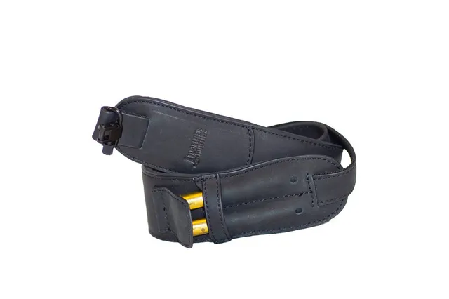 Cinghia fucile in pelle nera con porta cartucce