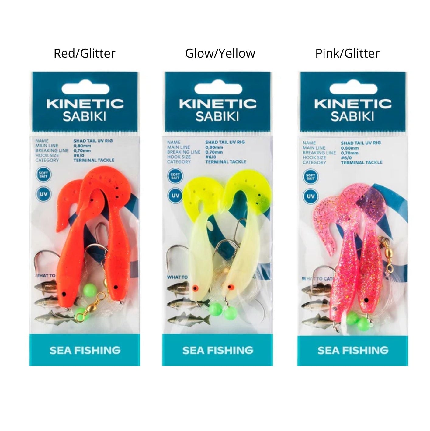 Kinetic Sabiki Shad Tail terminale pesca rosso glitter