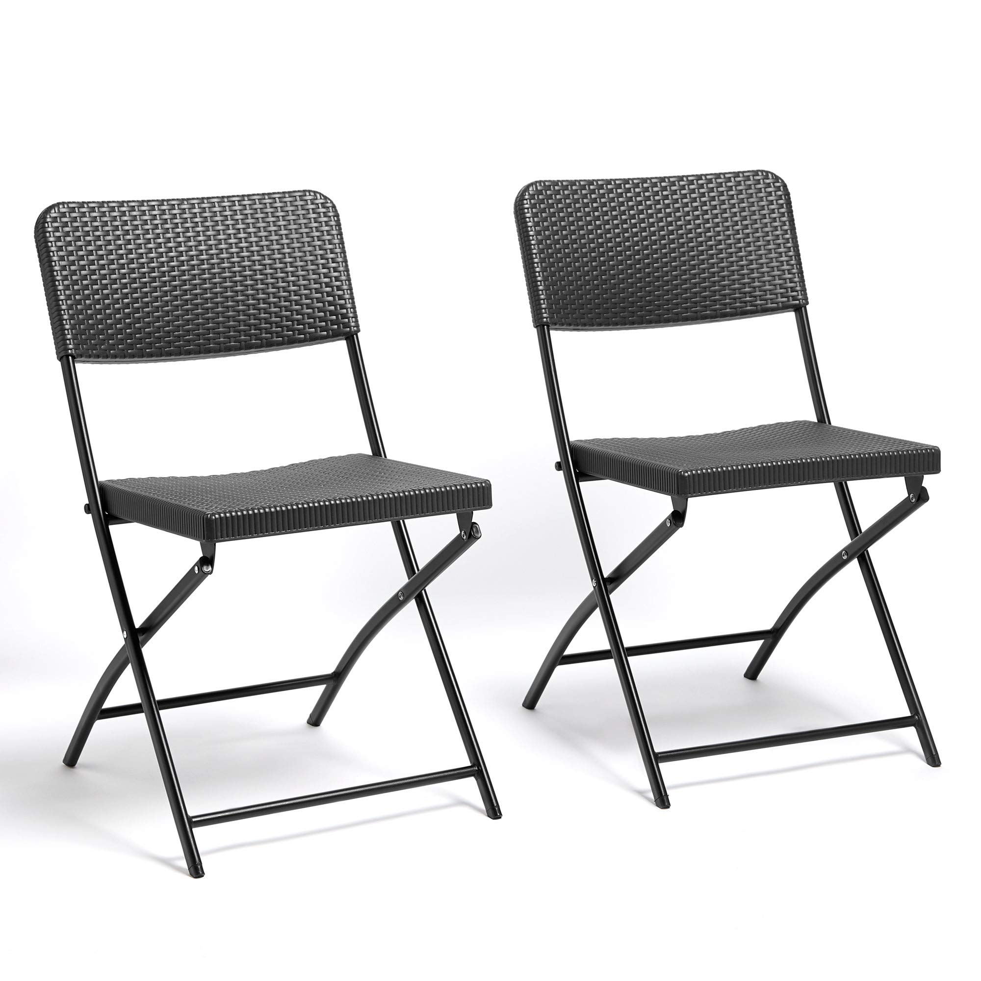 VonHaus set 2 sedie giardino pieghevoli rattan grafite