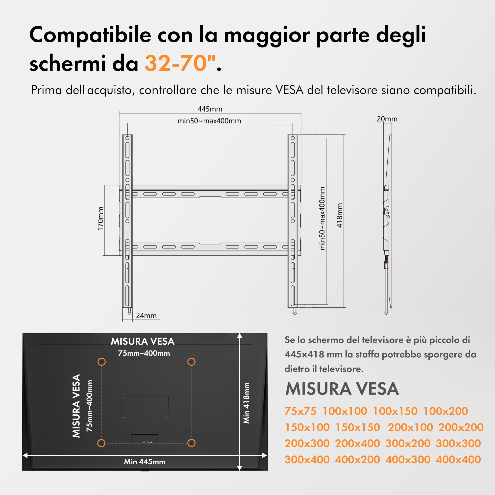 VonHaus 32-75 supporto TV parete sottile 55 kg