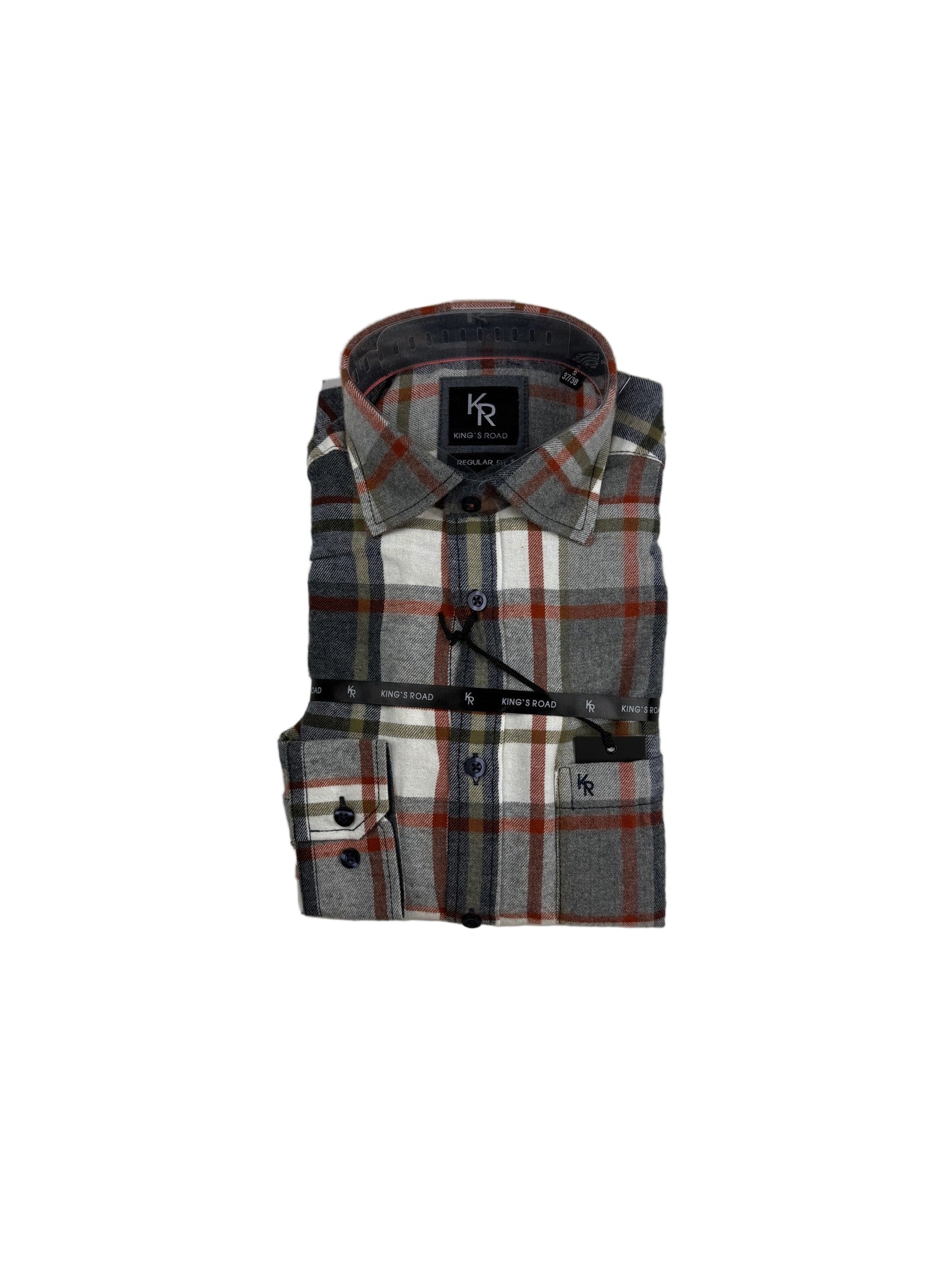 King's Road Major Camicia Flanella Grigia Arancione Cotone
