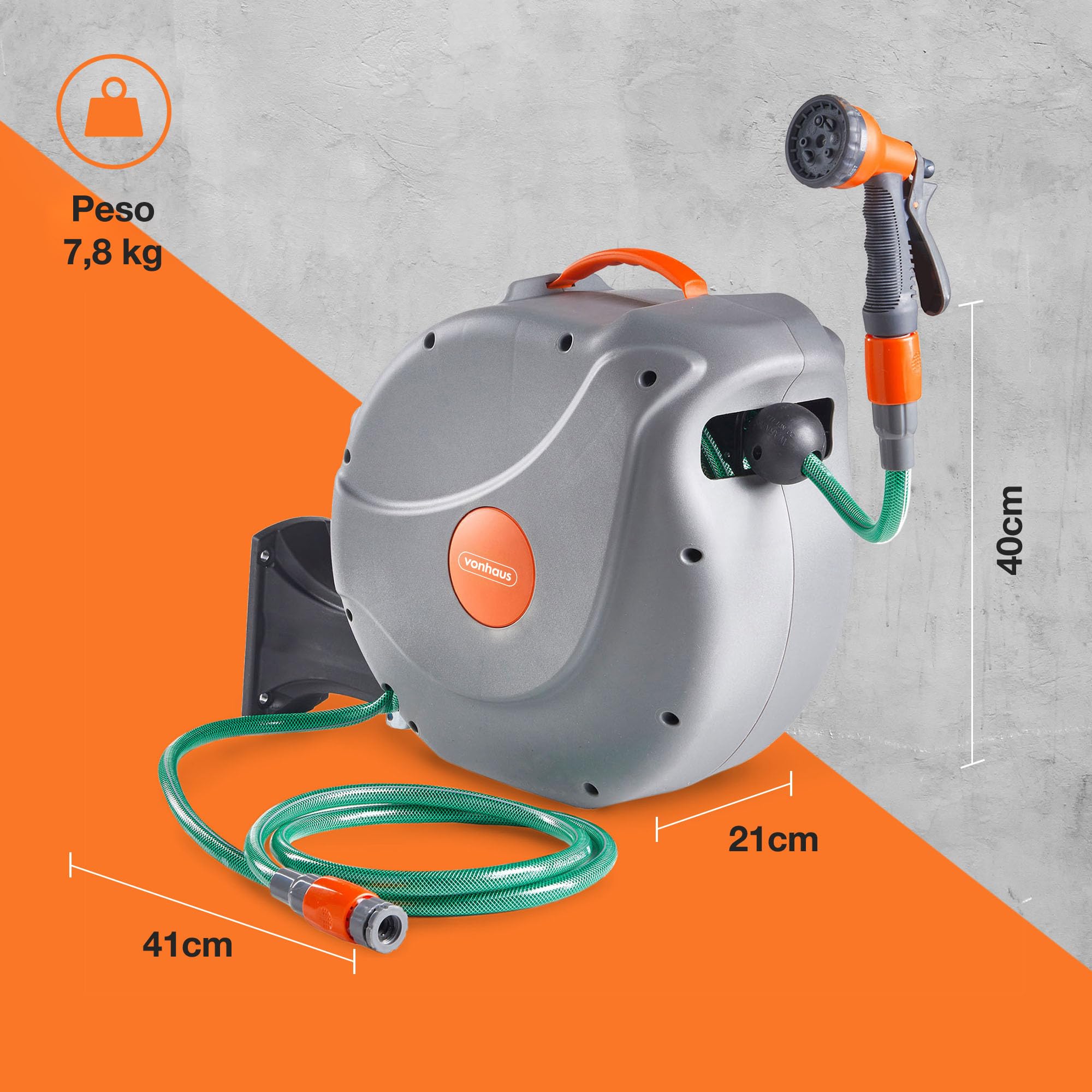 VonHaus avvolgitubo giardino 20 m retrattile 8 getti