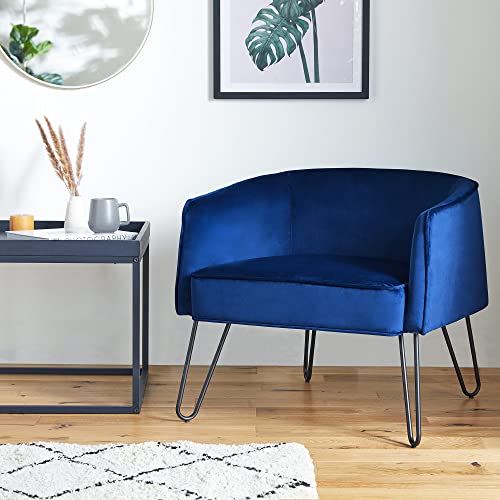 VonHaus sedia in velluto blu navy con gambe nere