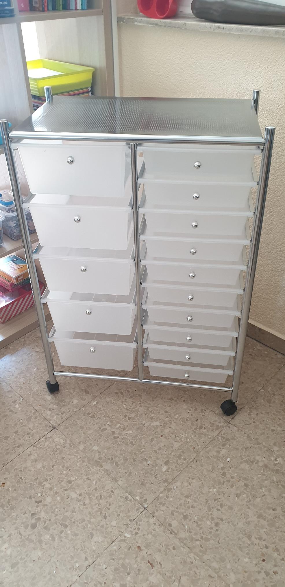 VonHaus Carrello 15 Cassetti Bianco con Ruote 76 cm