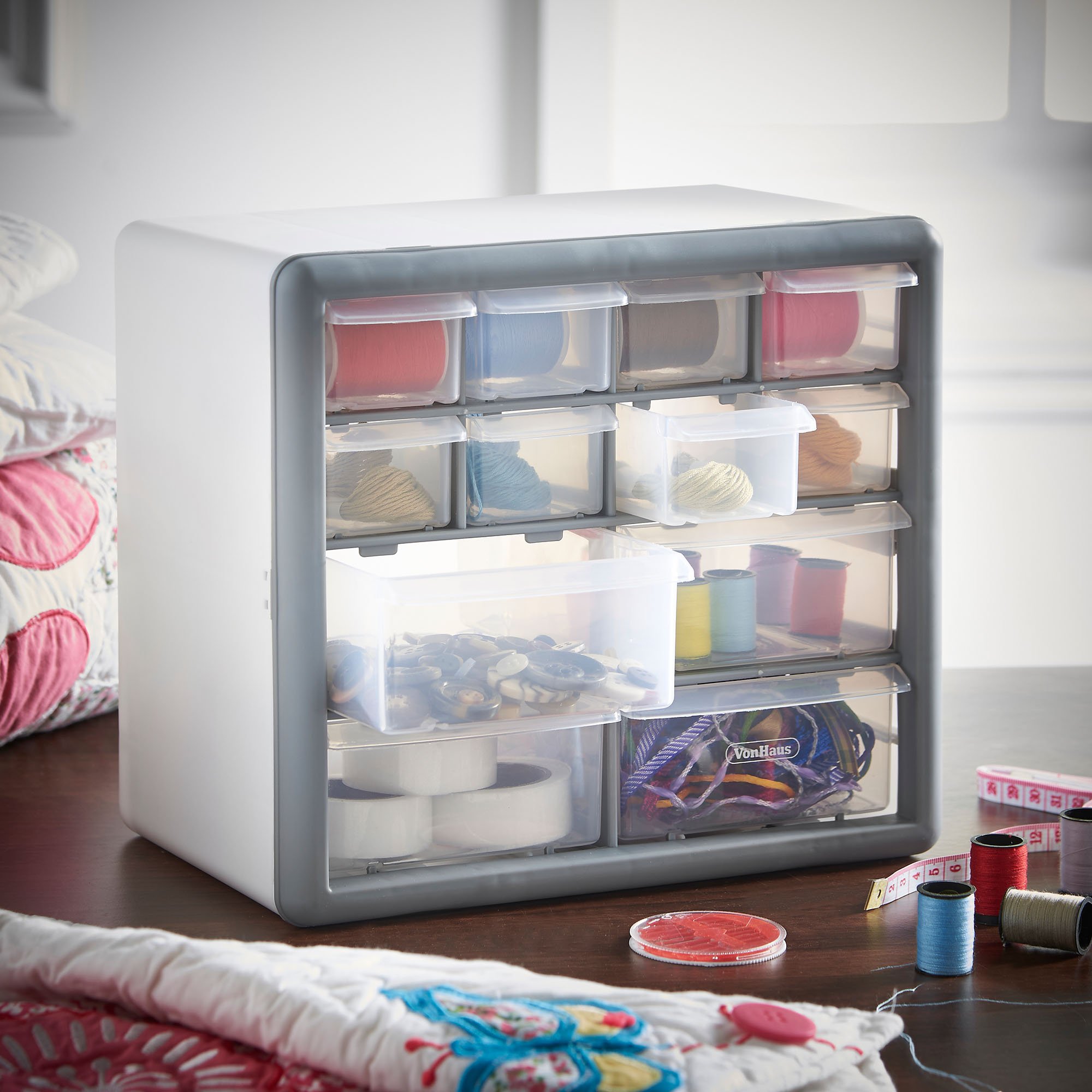 VonHaus Organizer 12 cassetti portaviti da parete grigio