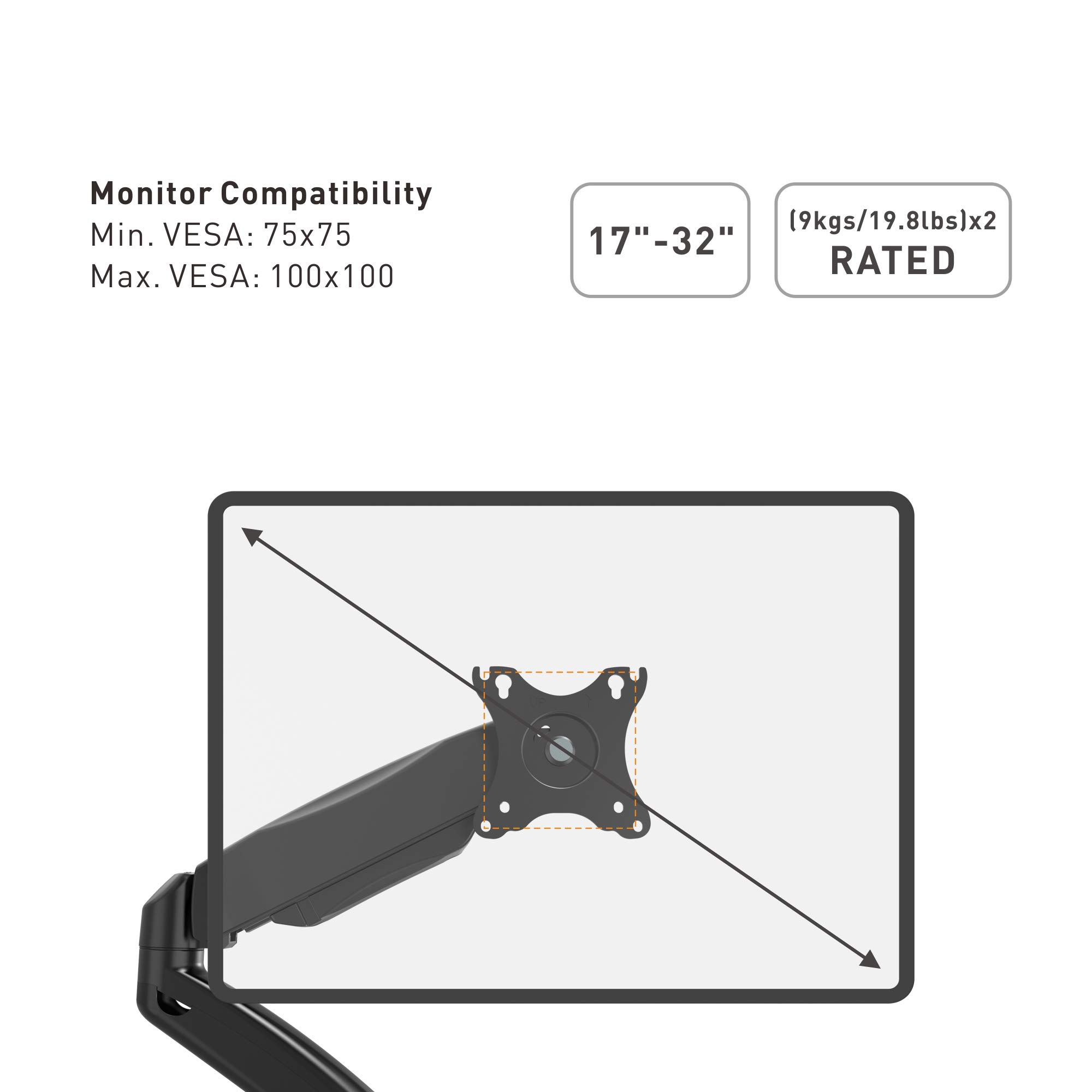 VonHaus Supporto Doppio Monitor a Gas da Scrivania con USB 6 kg