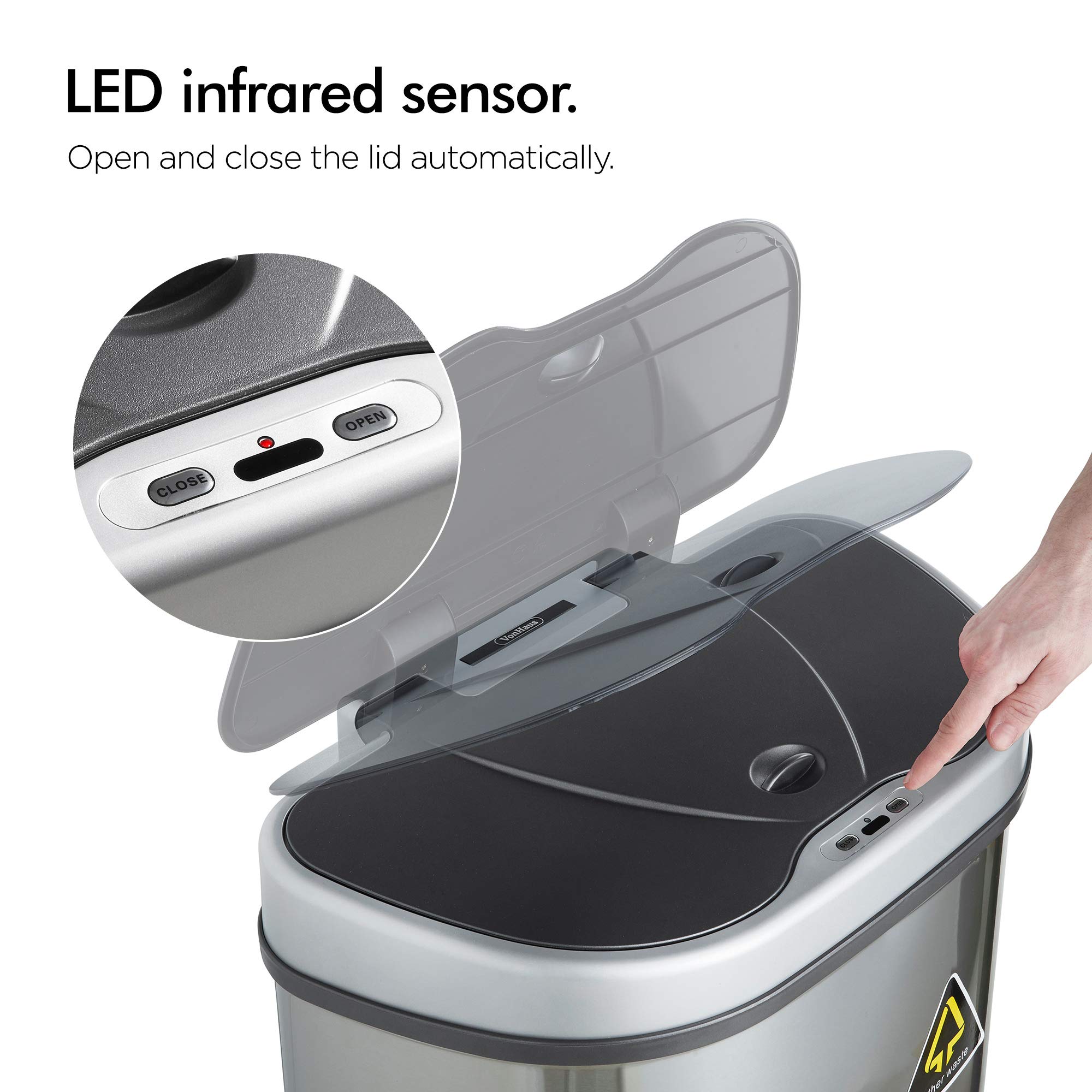 VonHaus bidone sensore 70L inox 2 scomparti automatico