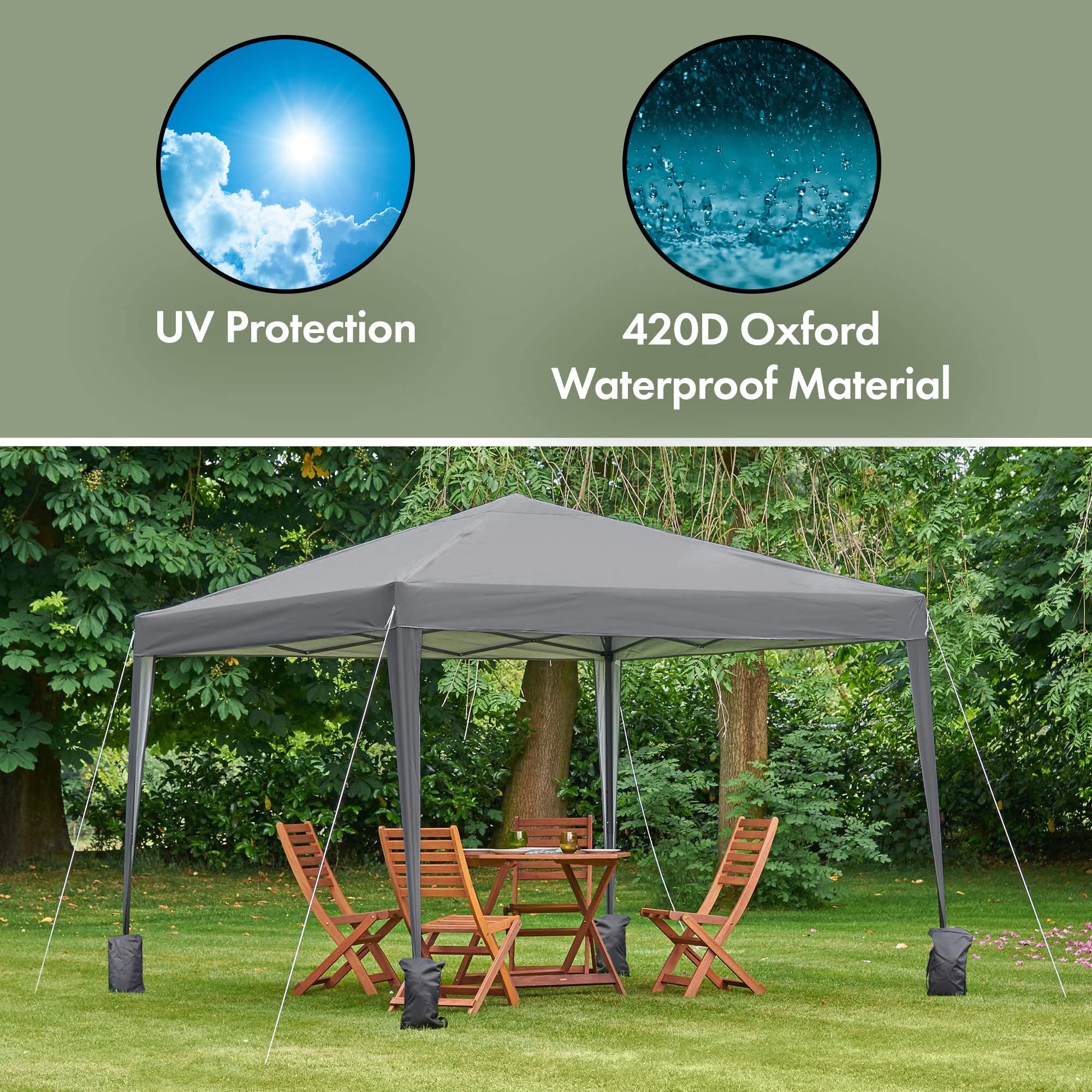 VonHaus Gazebo 3x3 Grigio Ardesia pieghevole
