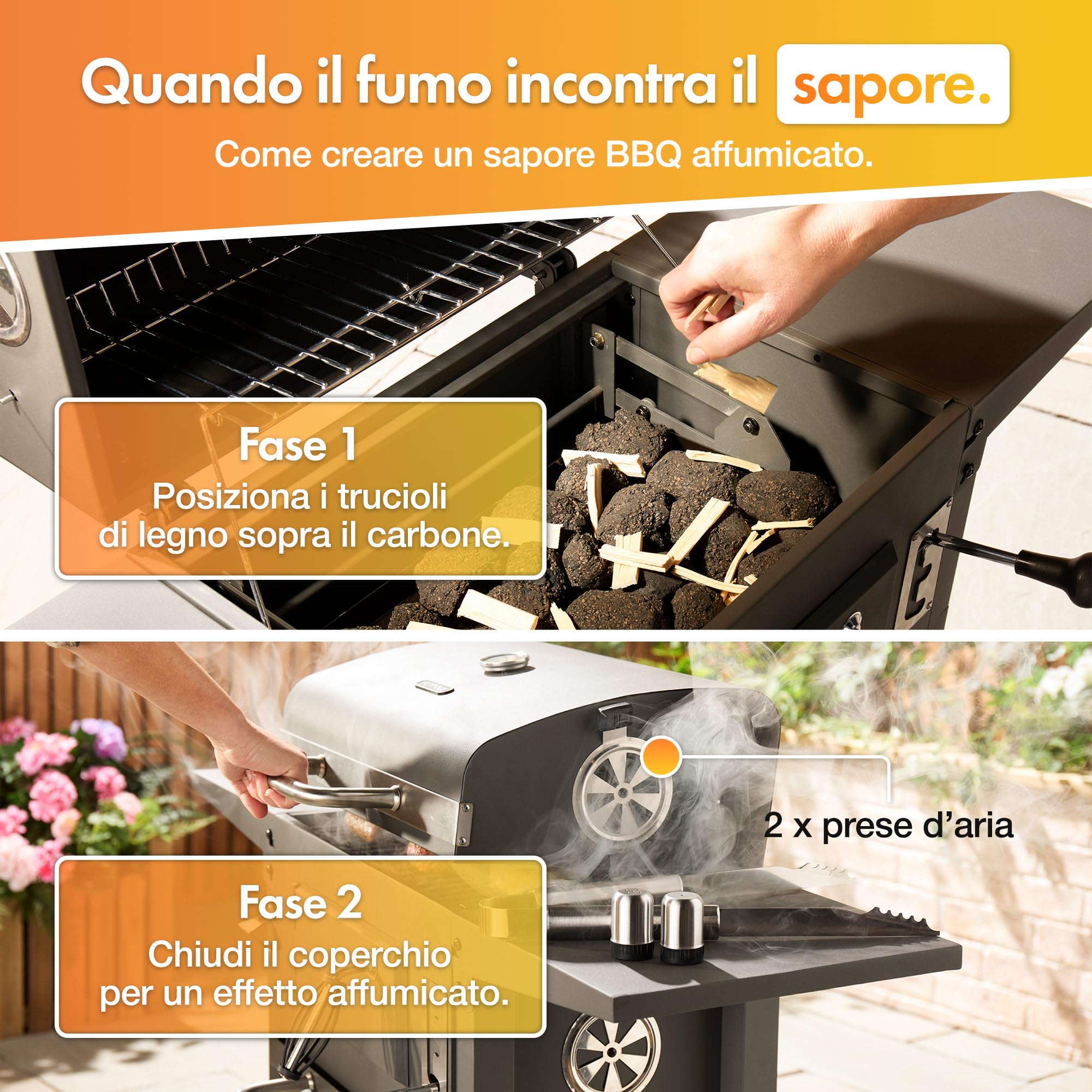 VonHaus Barbecue Carbone con Smoker 43x30,5 cm Termometro