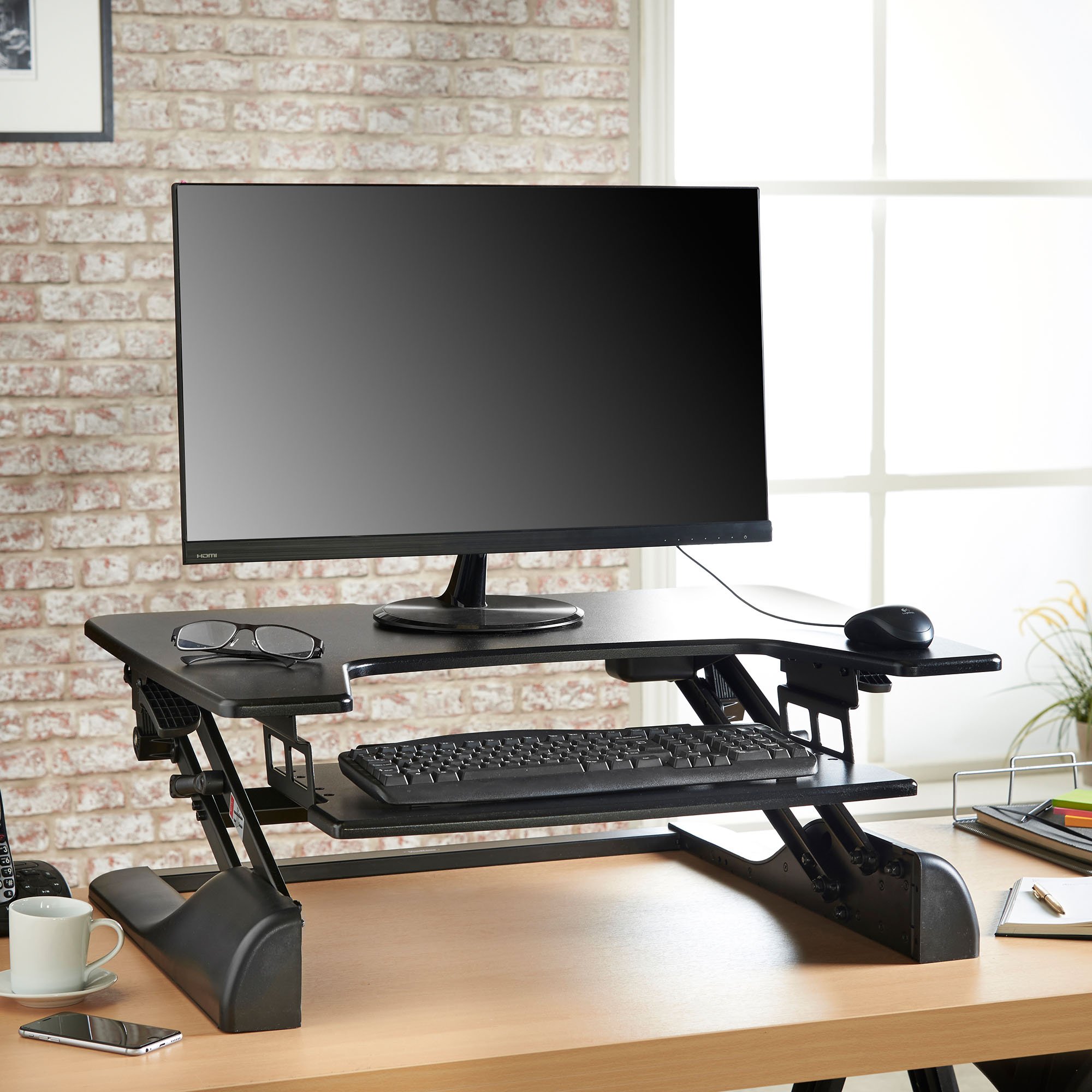 VonHaus postazione lavoro sit-stand due livelli nera