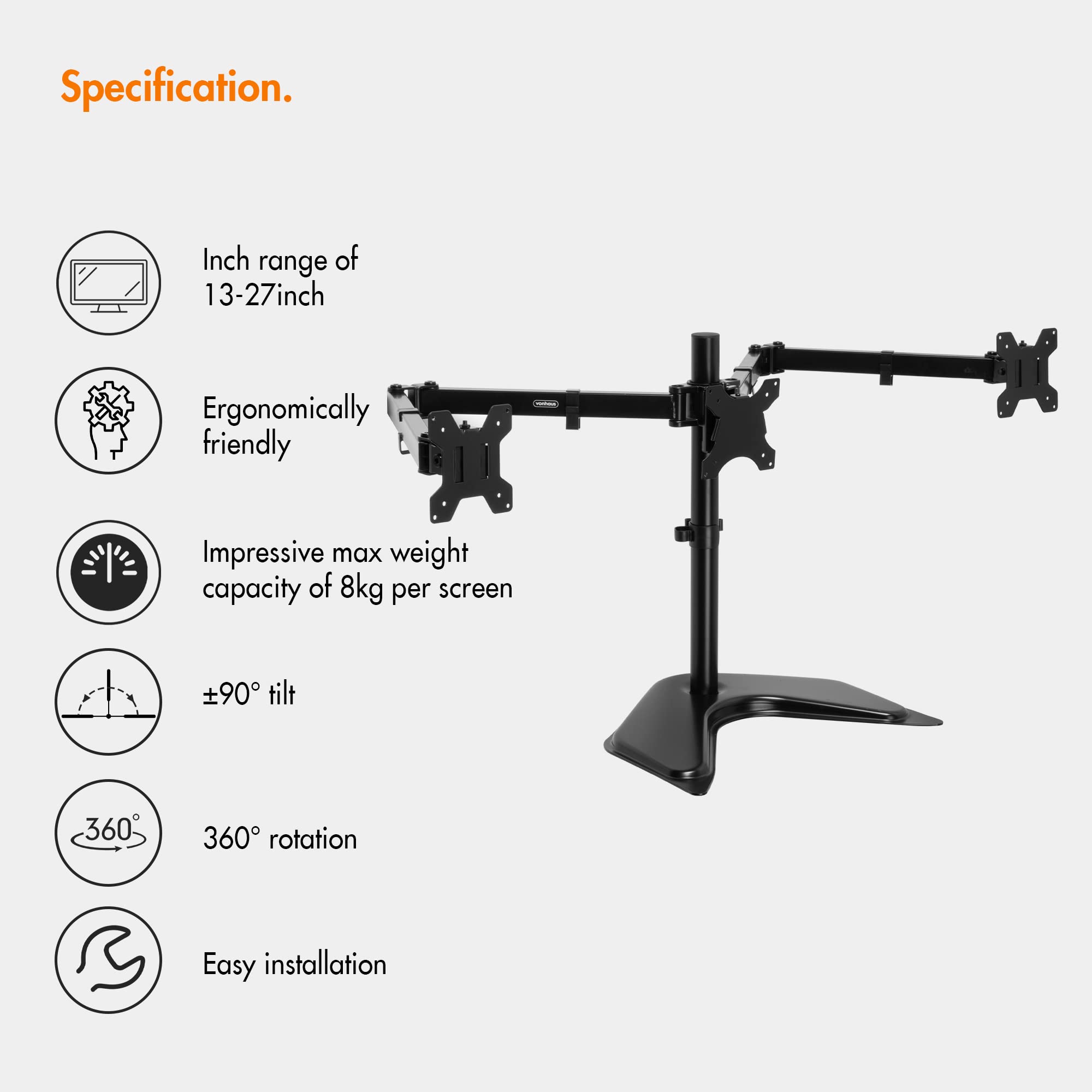 VonHaus supporto triplo 3 monitor 13-27 pollici VESA