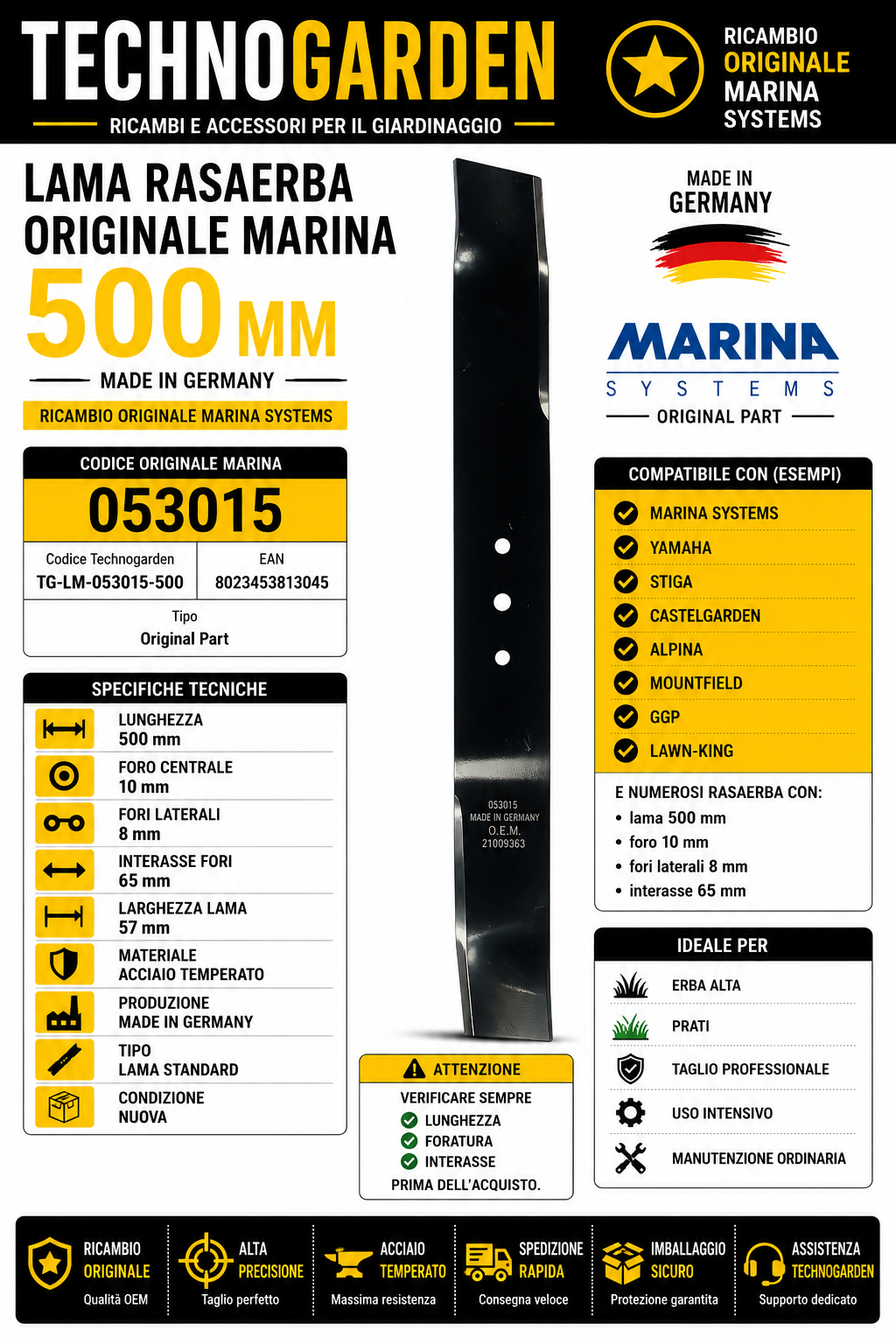 Marina Systems 054016 Lama Rasaerba 500 mm acciaio