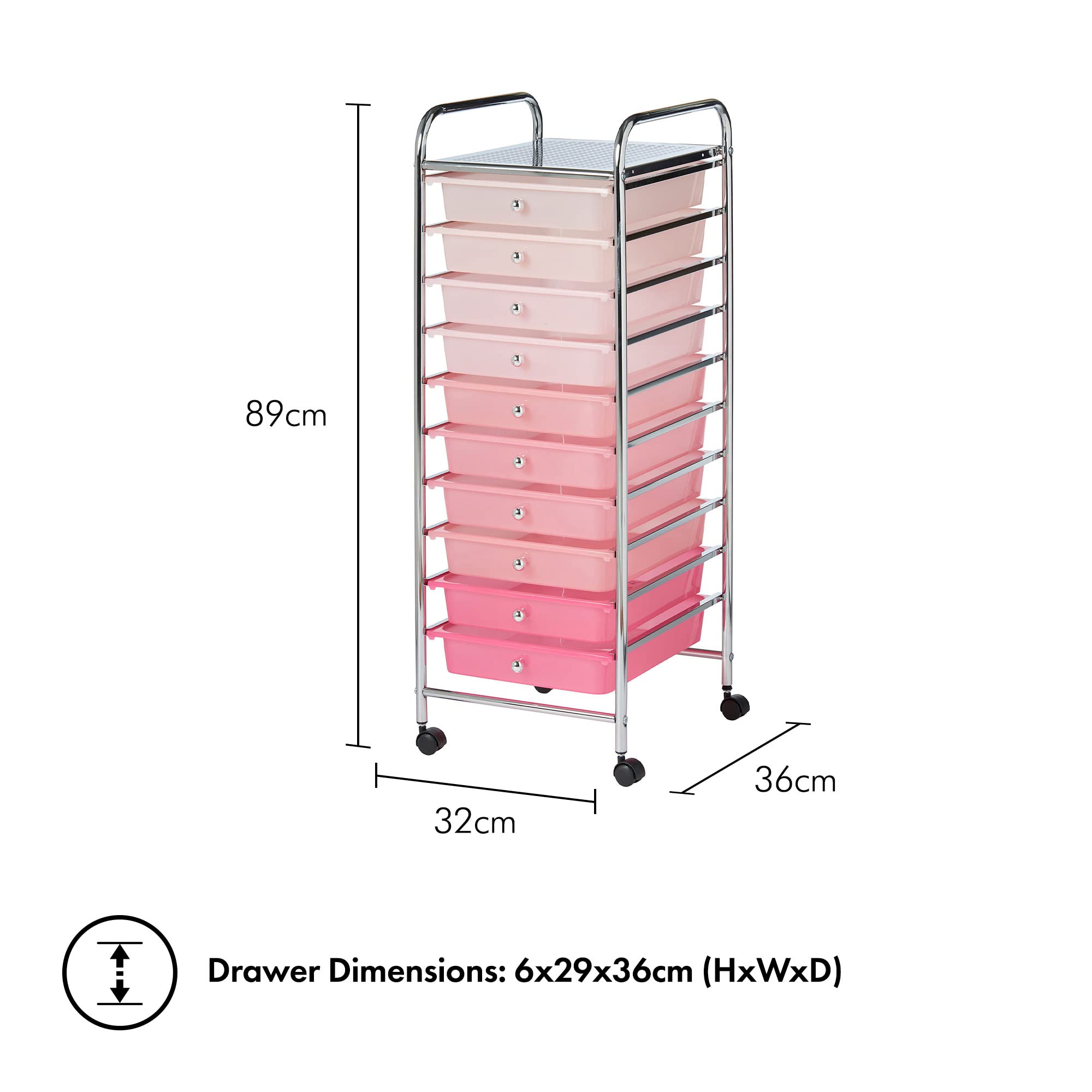 VonHaus Carrello 10 cassetti con ruote rosa per casa