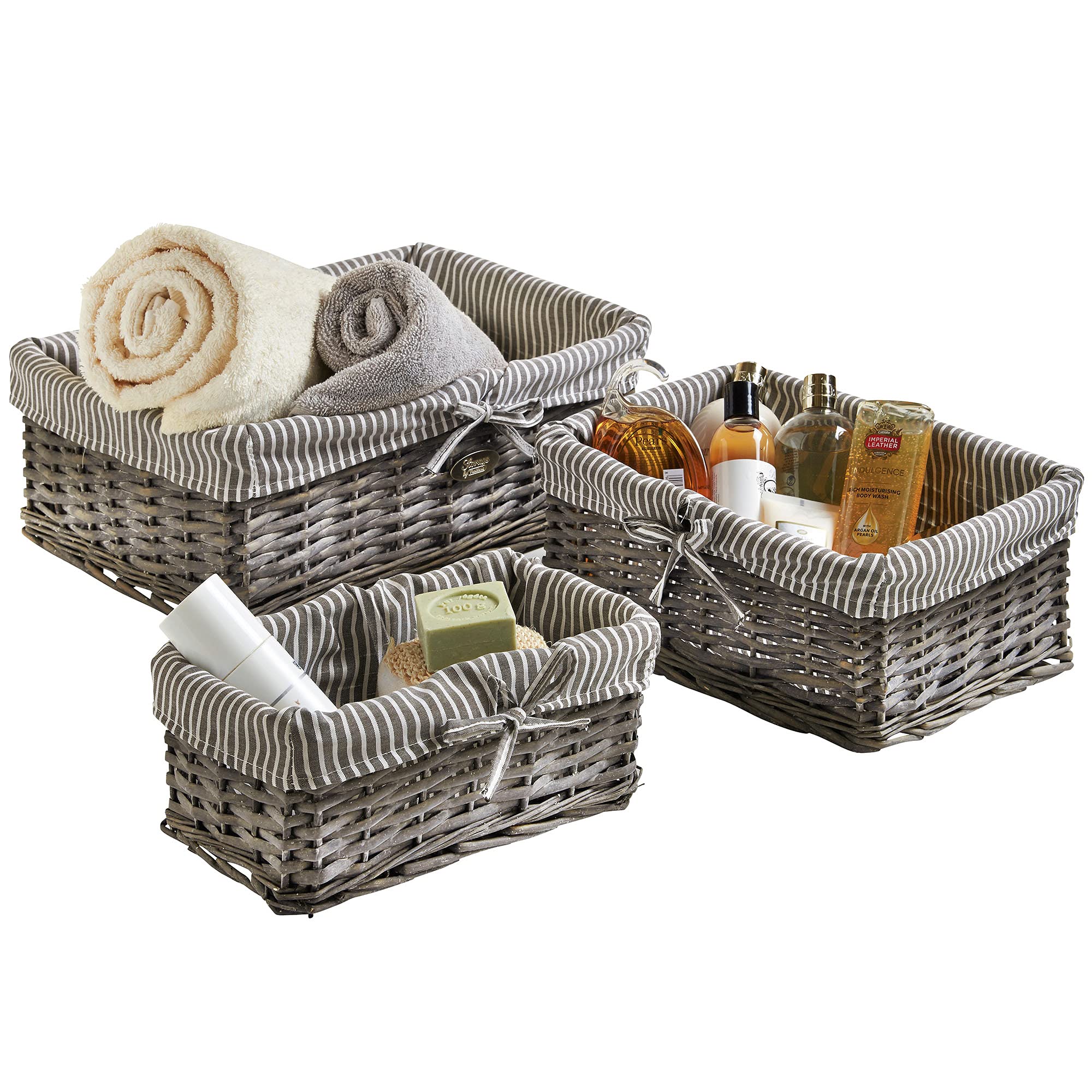 VonHaus Set 3 Cestini in Vimini Grigio impilabili