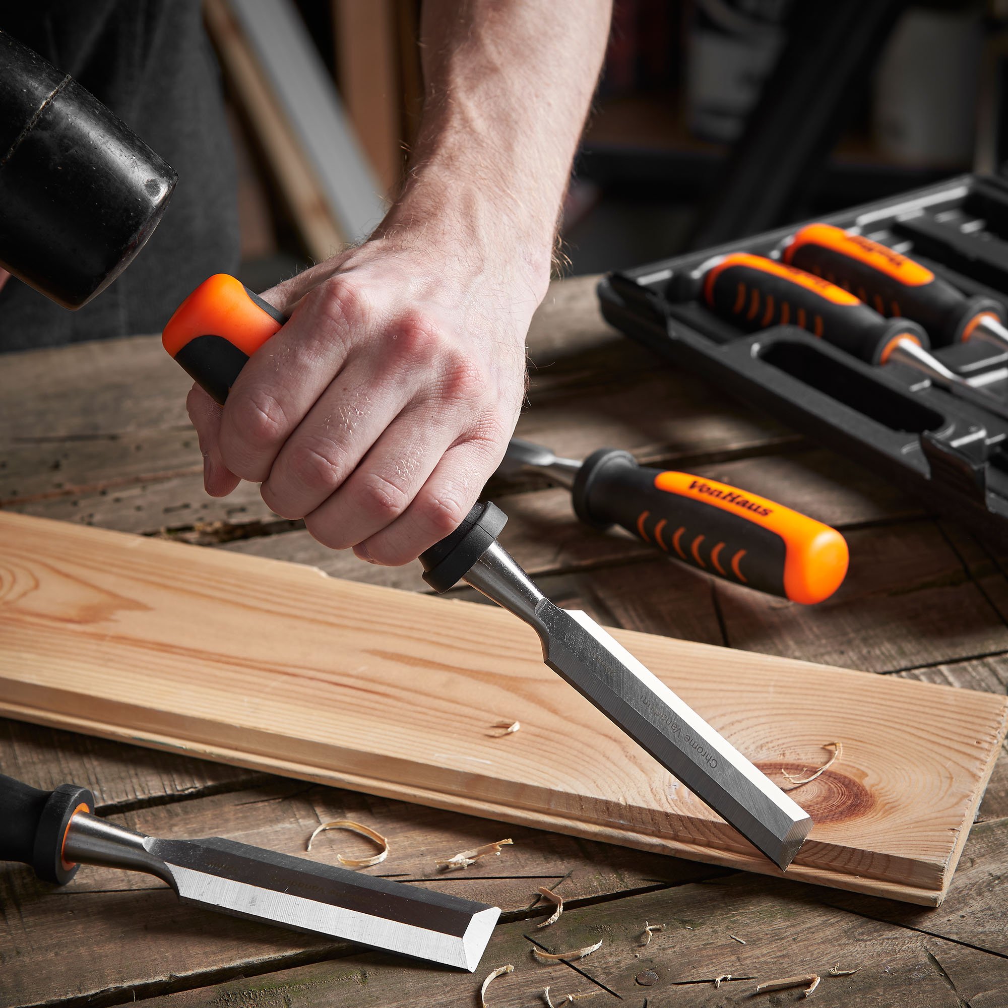 VonHaus set scalpelli legno 8 pezzi con guida e pietra