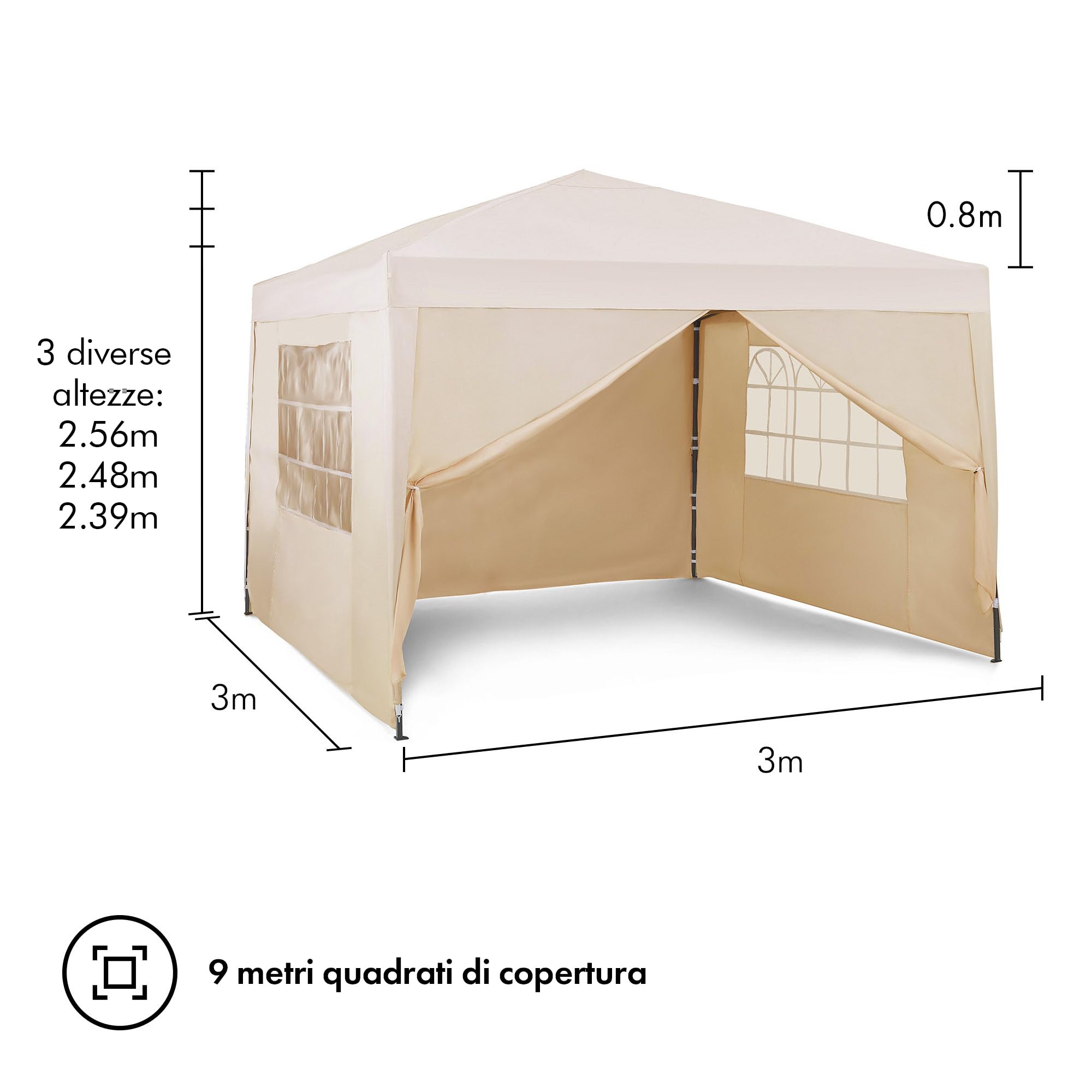 VonHaus Gazebo Pieghevole 3x3 m Crema con 4 Pareti