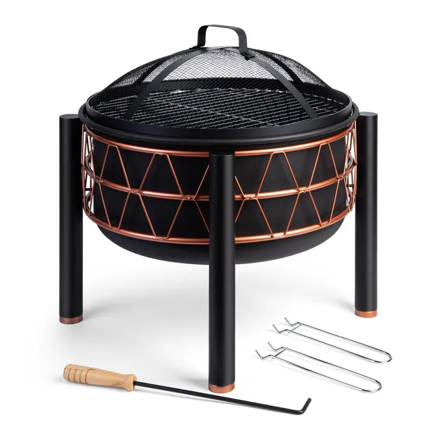 VonHaus Braciere BBQ 2 in 1 acciaio nero rame 54 cm