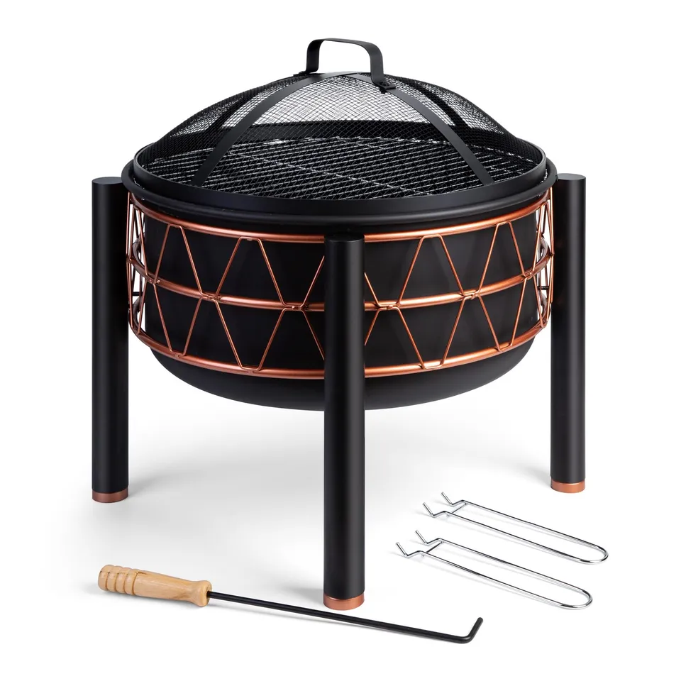 VonHaus Braciere BBQ 2 in 1 acciaio nero rame 54 cm