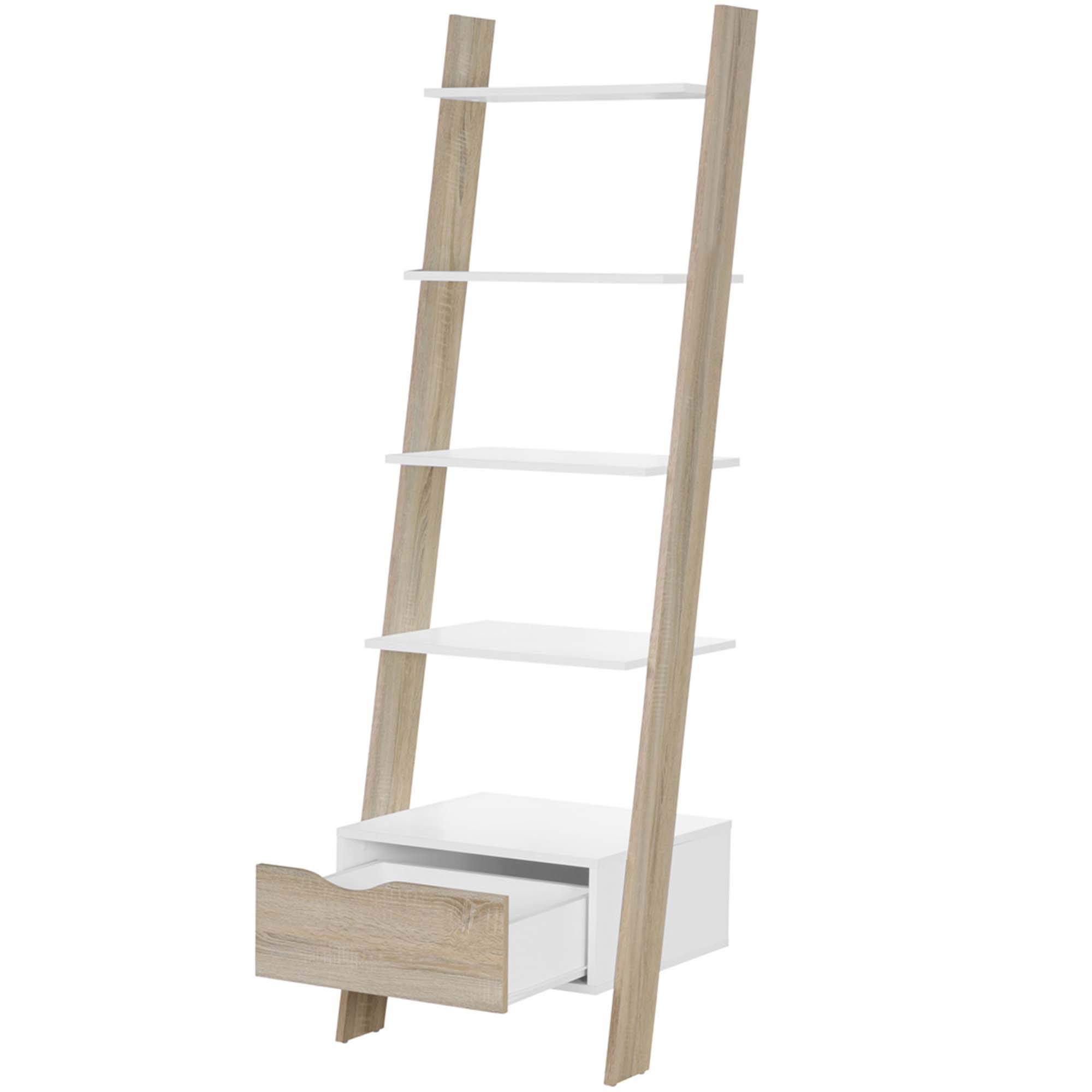 Vonhaus Libreria a Scala 5 Ripiani 1 Cassetto Bianco Rovere Sonoma