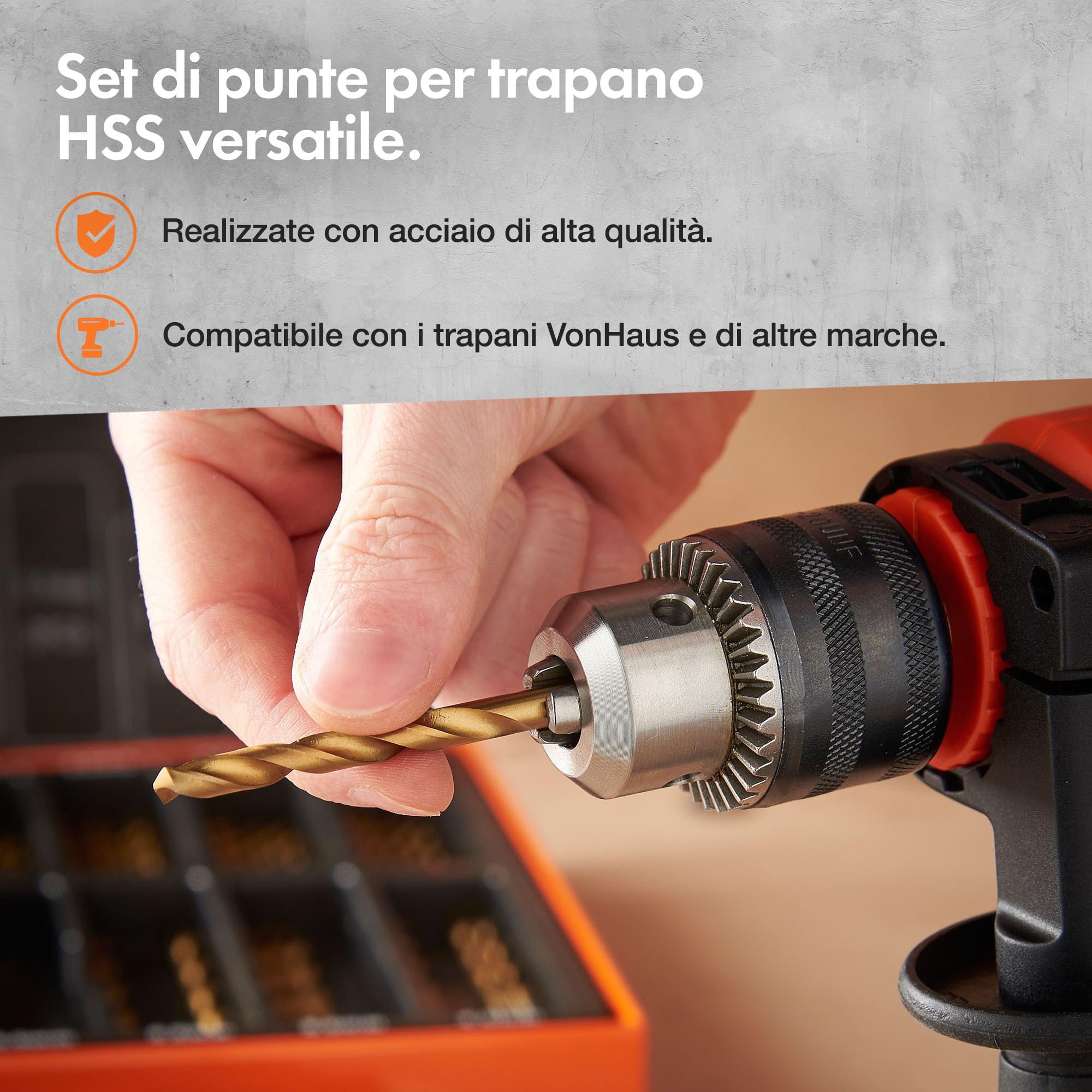 VonHaus HSS Set 99 Punte Trapano Titanio 1,5-10 mm Multimateriale