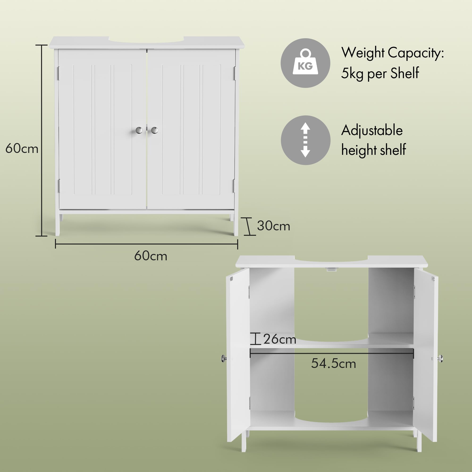 Vonhaus Mobile Sottolavabo Bianco 60x30x60 cm