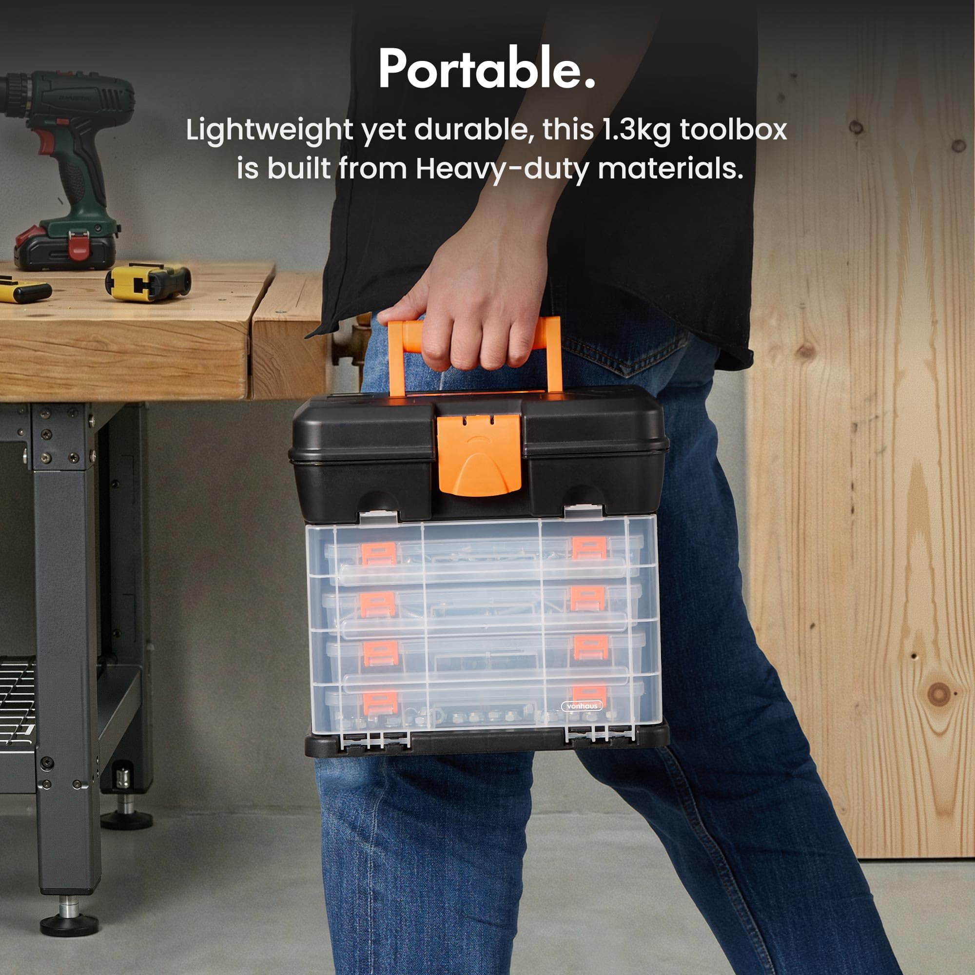 VonHaus Cassetta Attrezzi 4 Cassetti Divisori Portatile