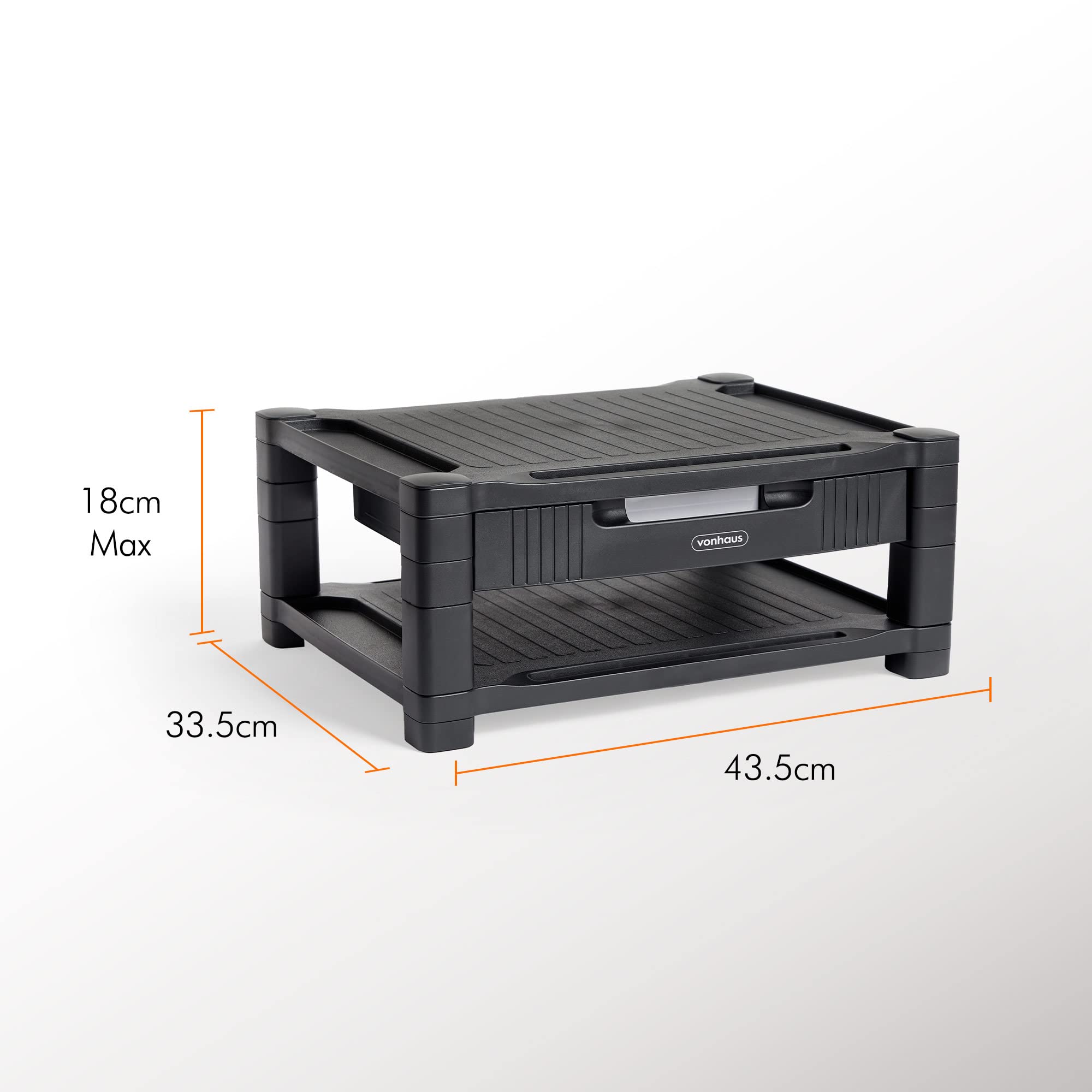 VonHaus Supporto Monitor Scrivania Nero 2 Ripiani con Cassetto