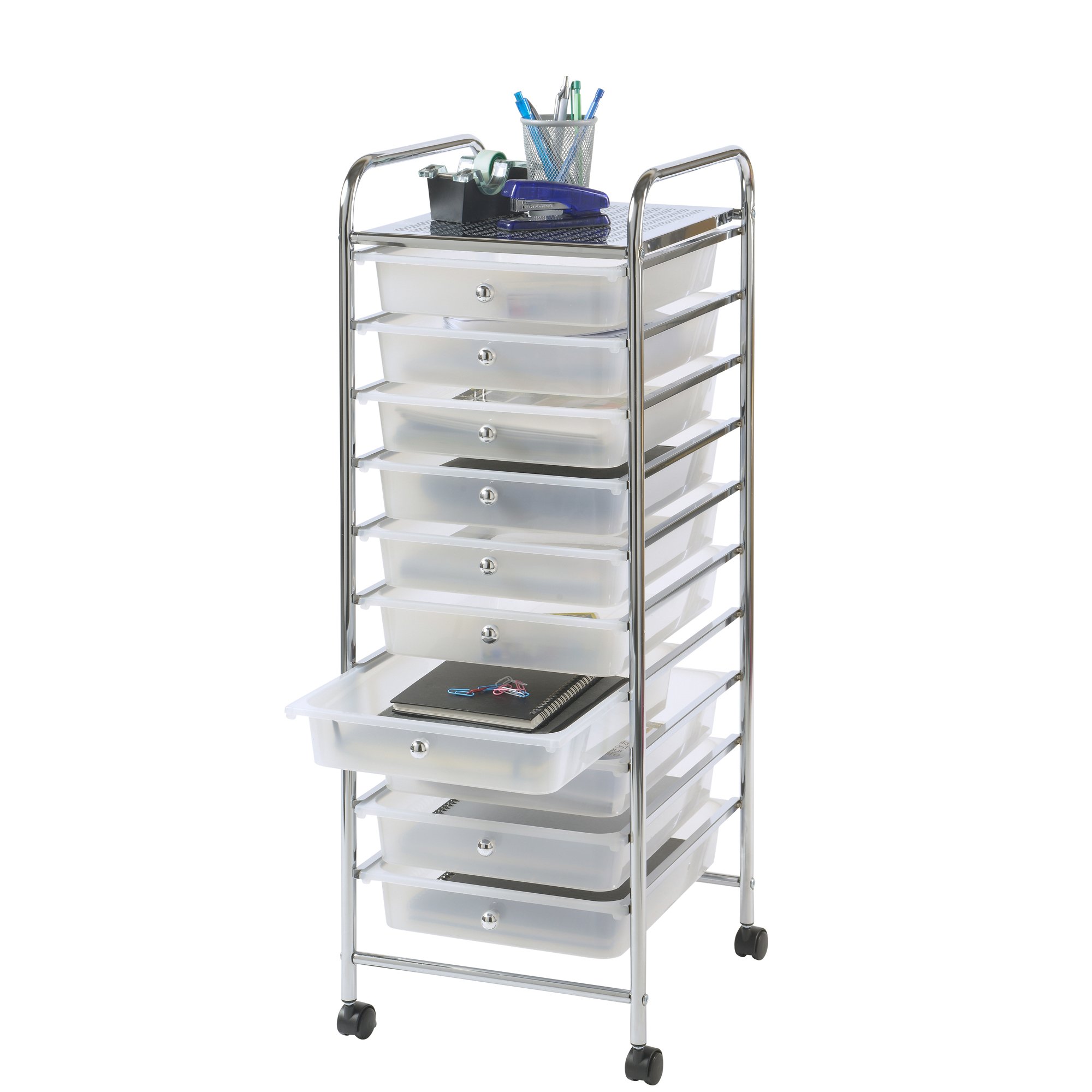 VonHaus carrello cassettiera 10 cassetti bianco con ruote