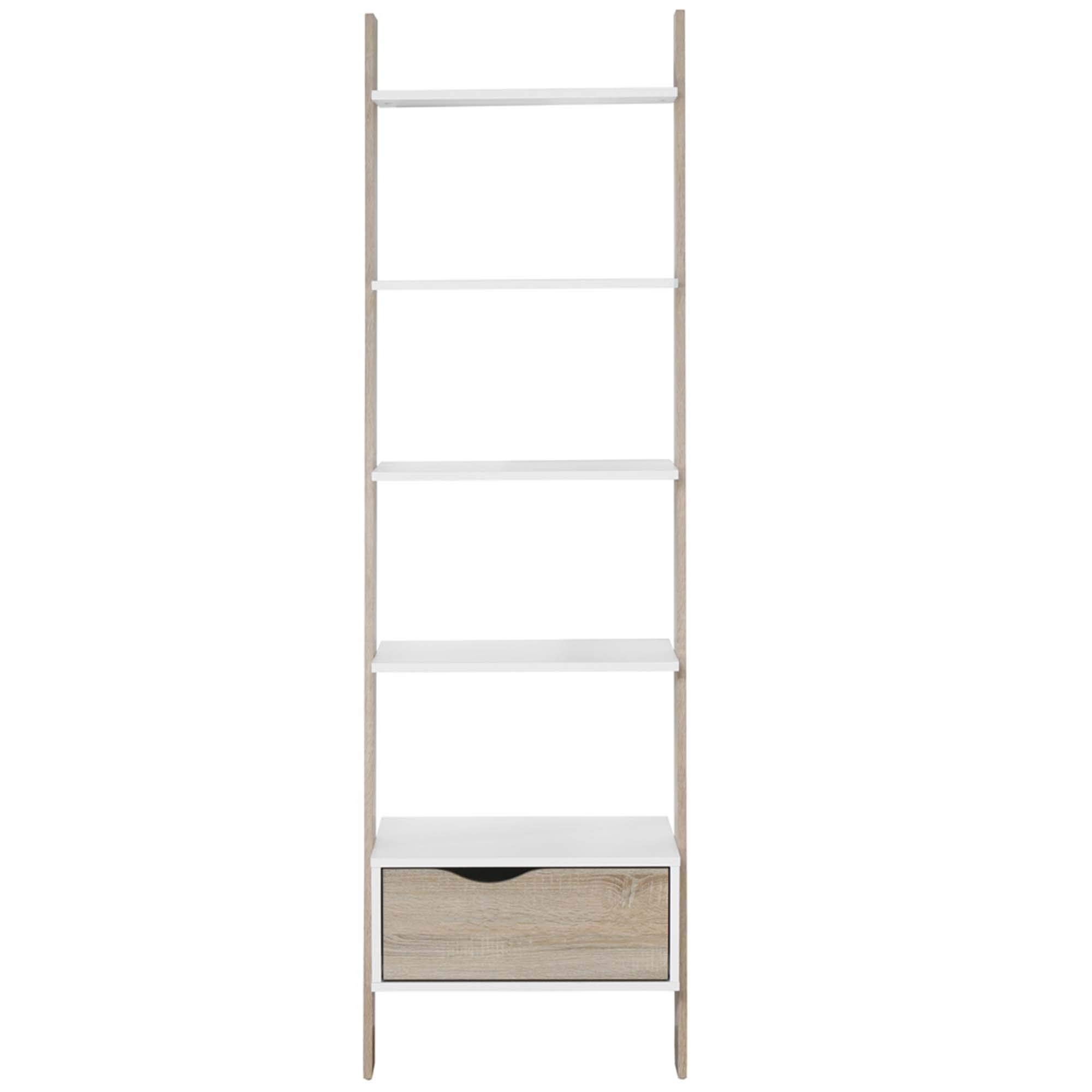 Vonhaus Libreria a Scala 5 Ripiani 1 Cassetto Bianco Rovere Sonoma