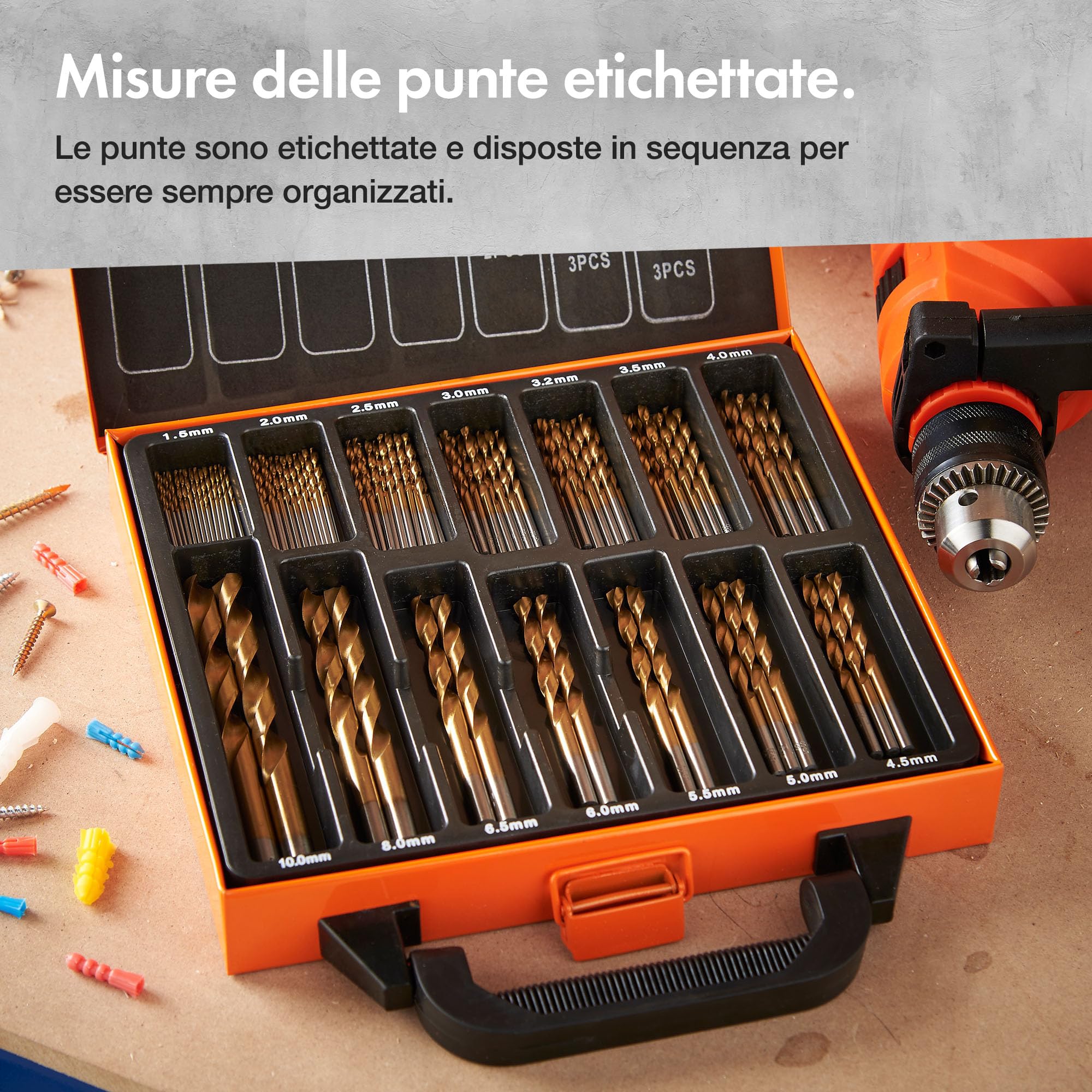 VonHaus HSS Set 99 Punte Trapano Titanio 1,5-10 mm Multimateriale