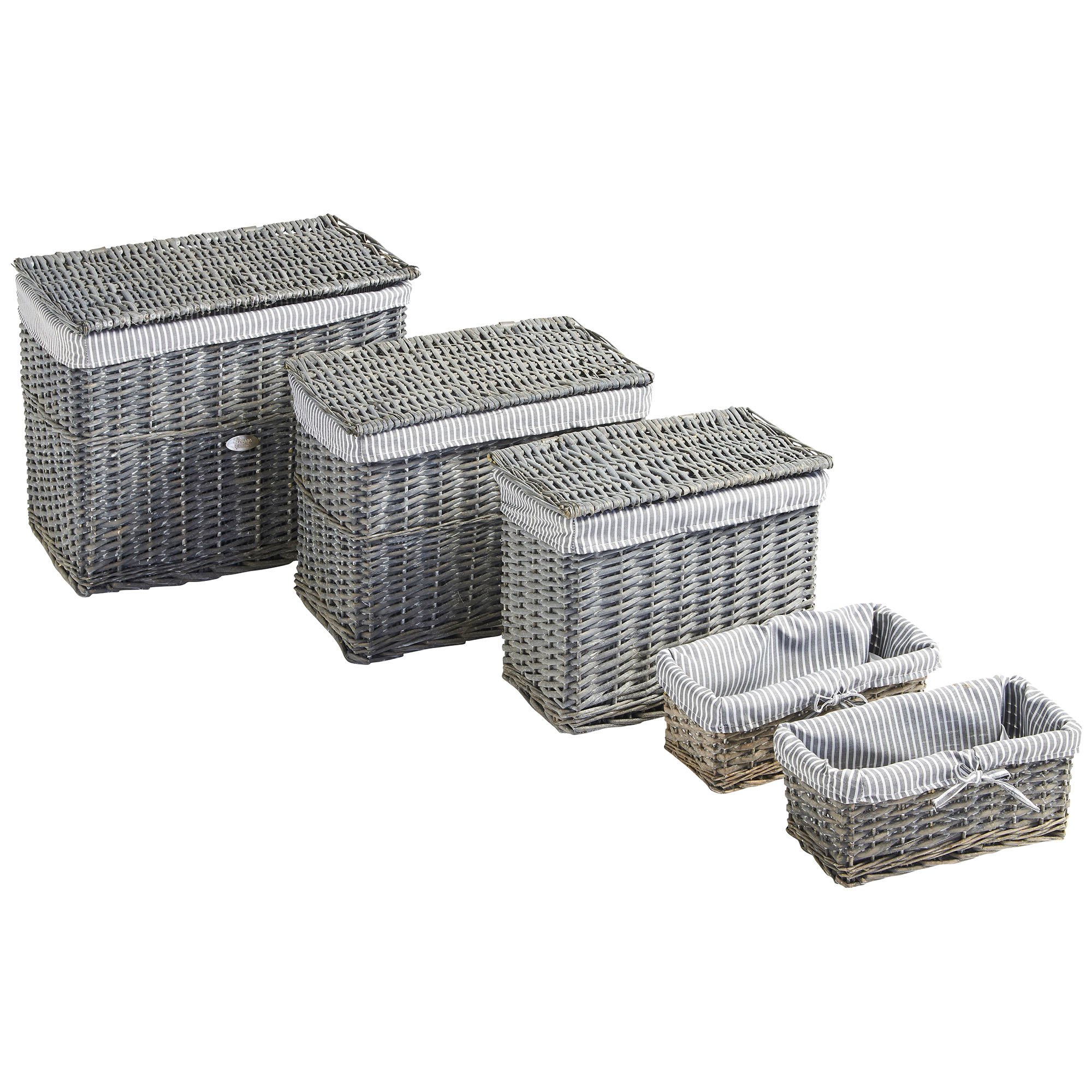 VonHaus Set 5 cesti vimini grigi con fodera lavabile