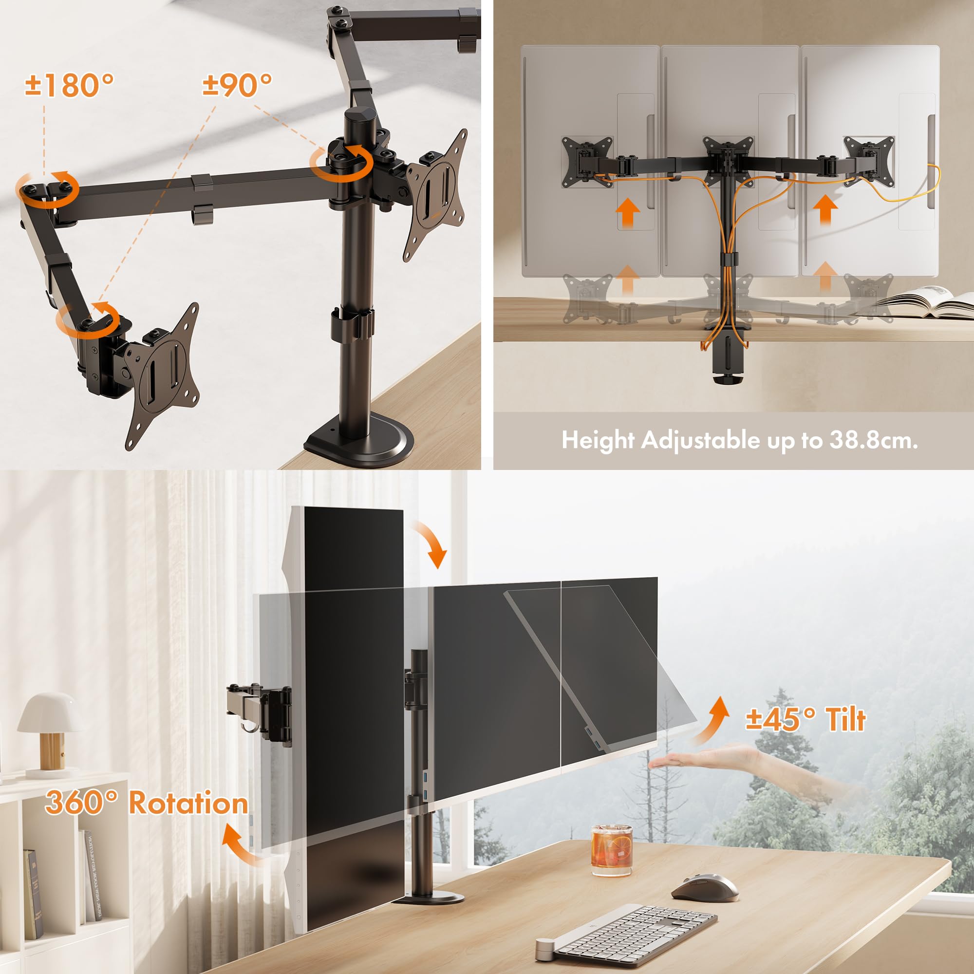VonHaus Braccio Triplo Monitor 13-27" VESA Nero