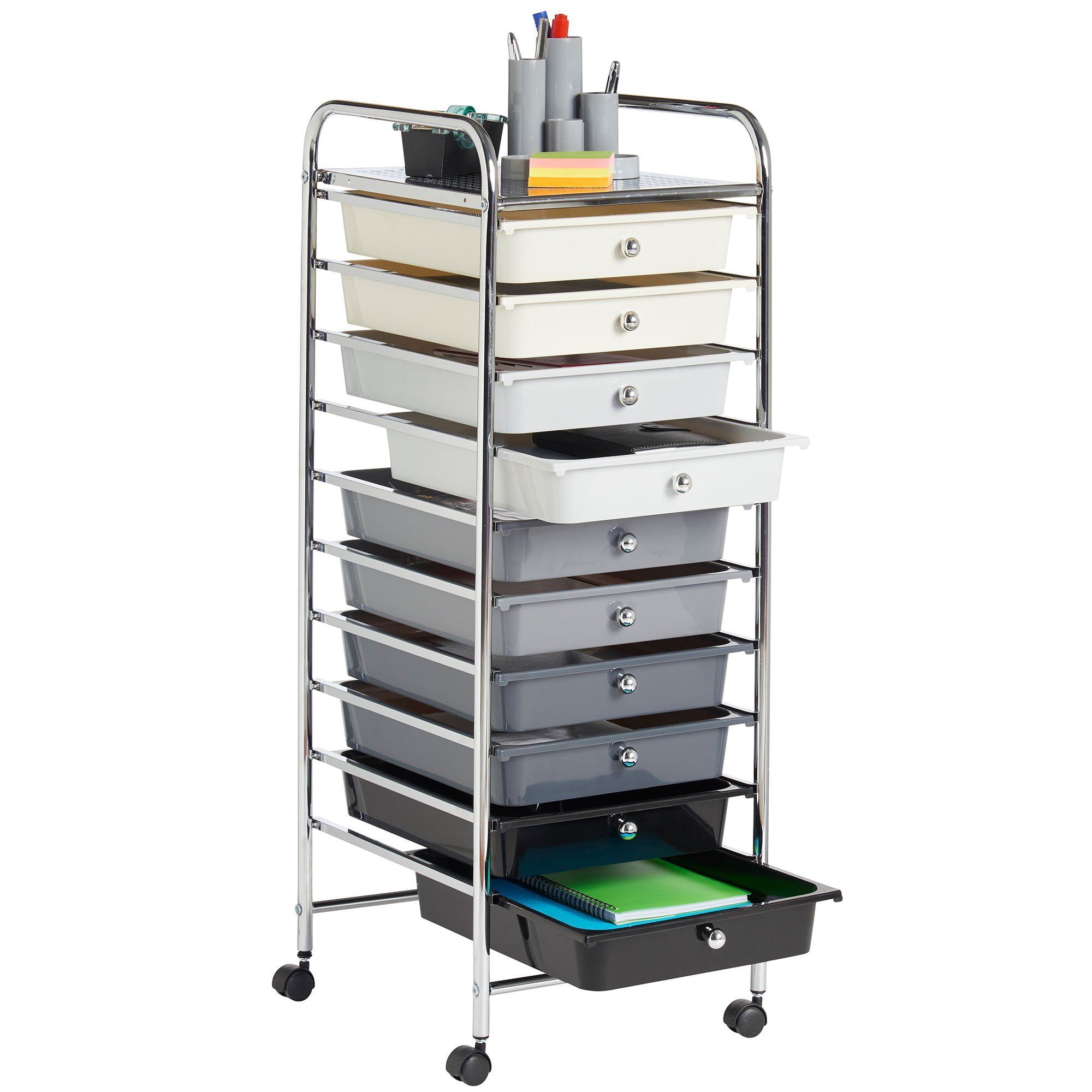 VonHaus Carrello 10 cassetti con ruote nero per ufficio