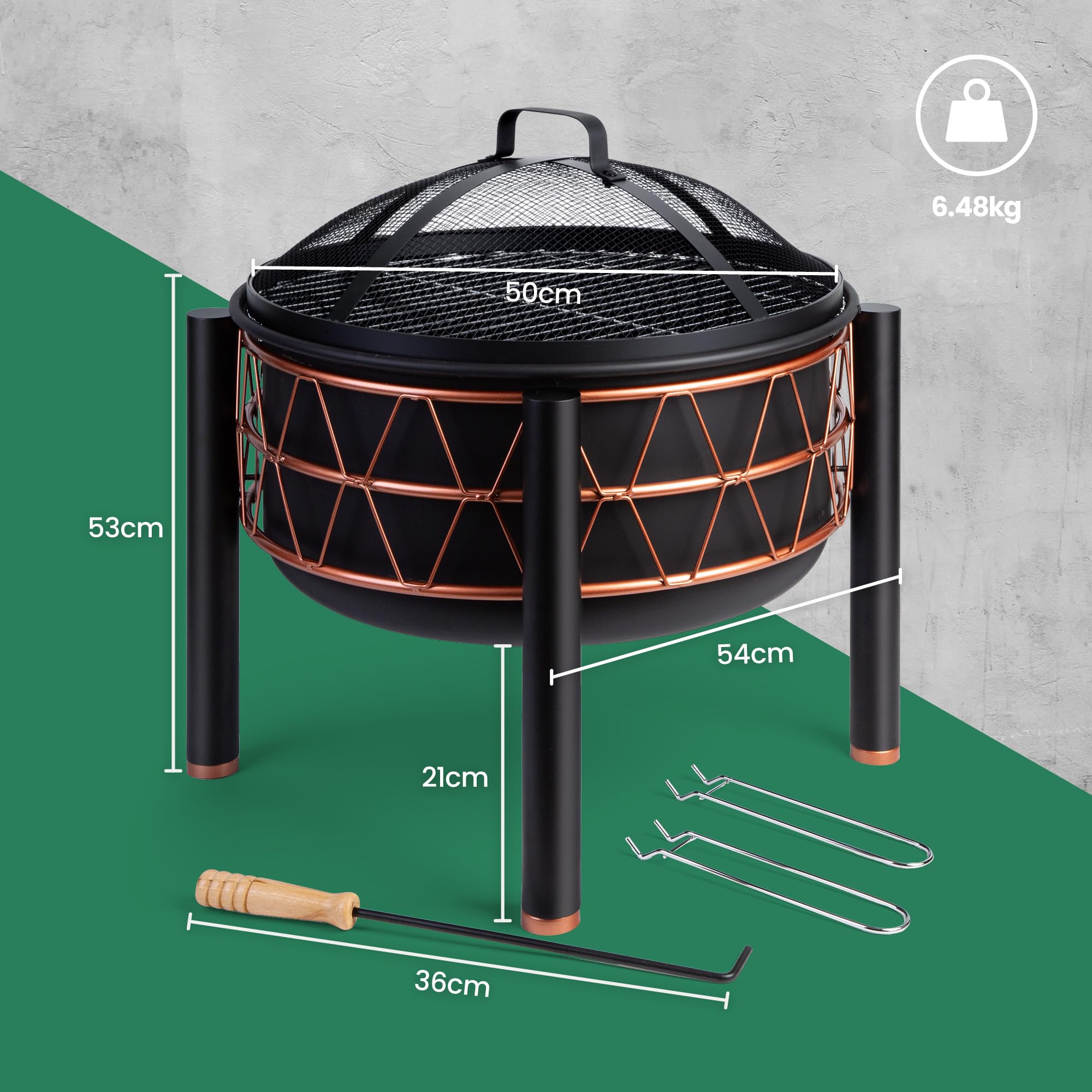 VonHaus Braciere BBQ 2 in 1 acciaio nero rame 54 cm