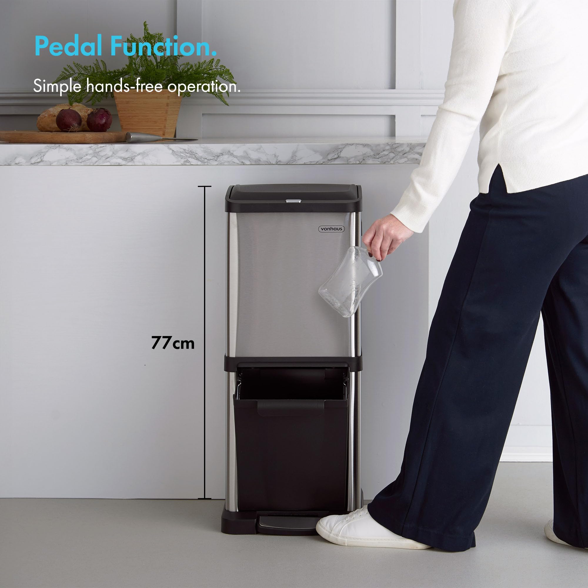 VonHaus pattumiera 2 scomparti inox 34 L verticale